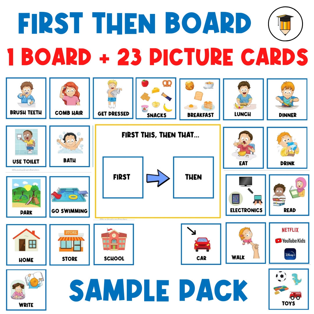 1 BOARD 23 PICTURE CARDS First Then Board Visual Aid Visual Schedule Toddler Behavior Chart Task Card Autism Communication