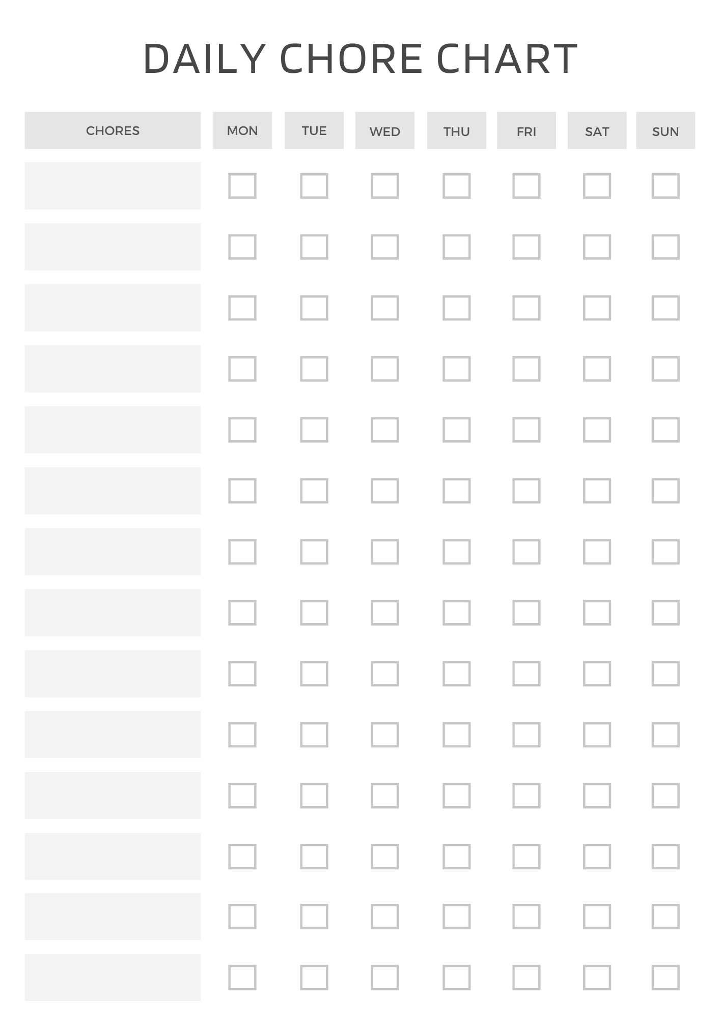 Free Printable Chore Chart Template Free Printable Chore Chart Template