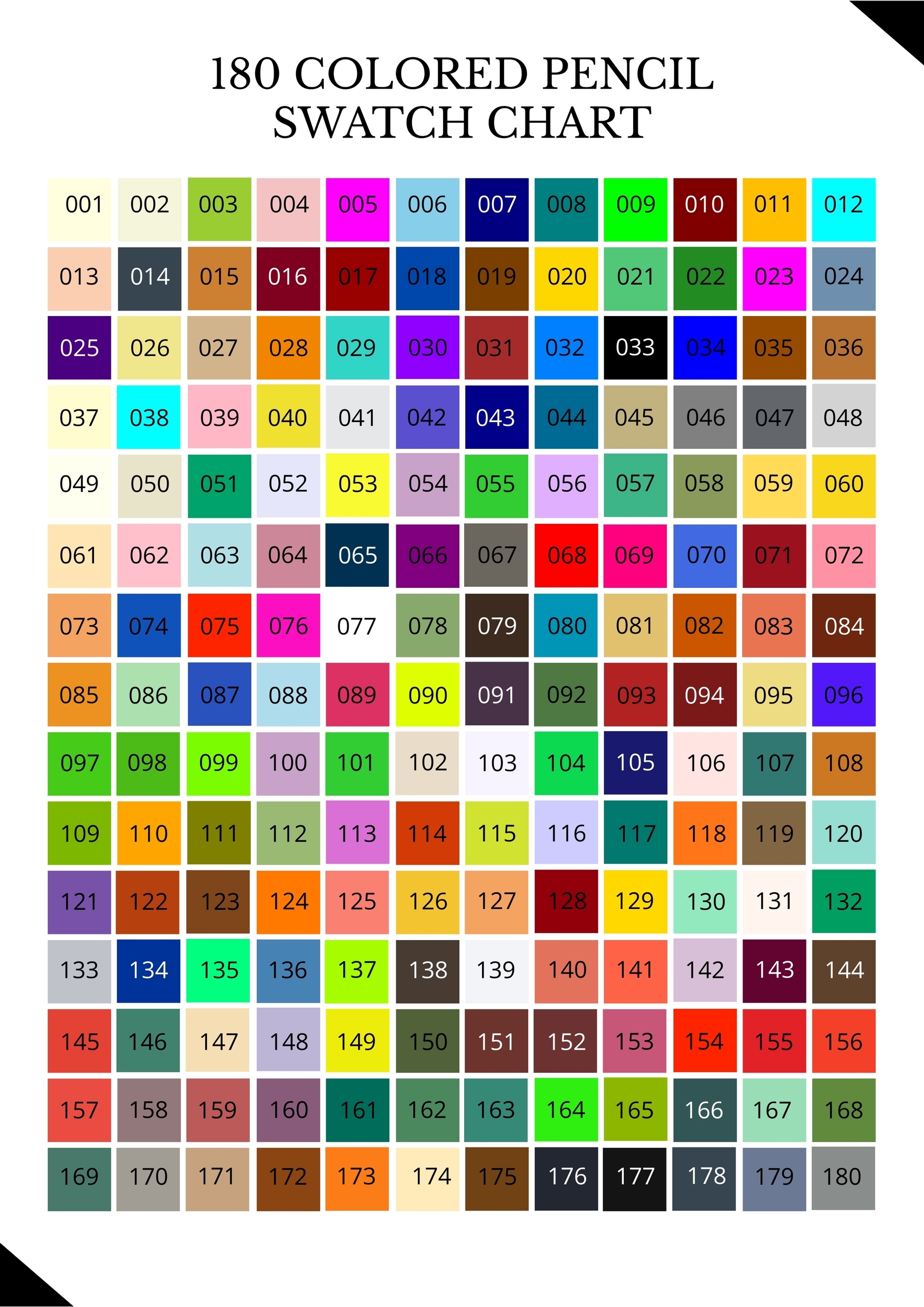 180 Colored Pencil Swatch Chart In PDF Illustrator Download Template 