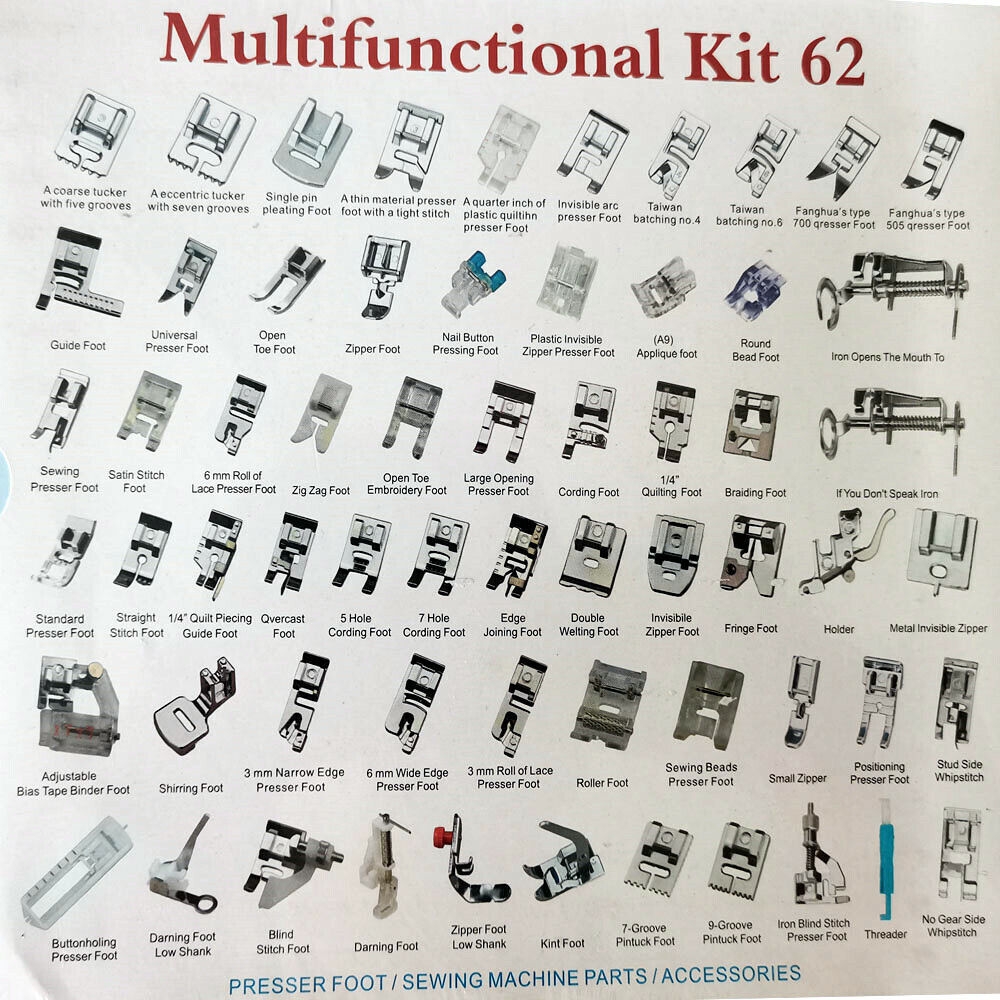 32 48 52 62 Domestic Sewing Machine Foot Presser Feet Set For 