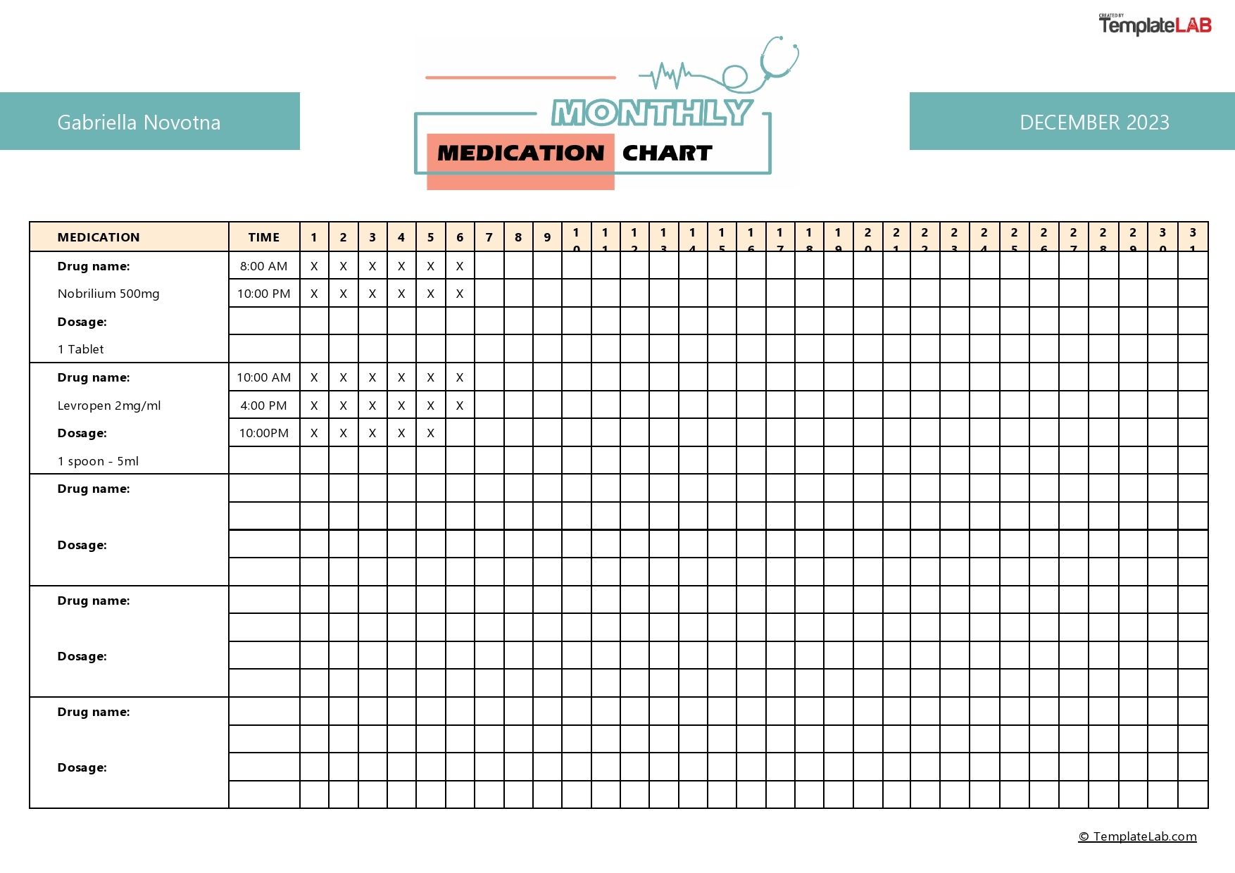 Medication Printable Chart