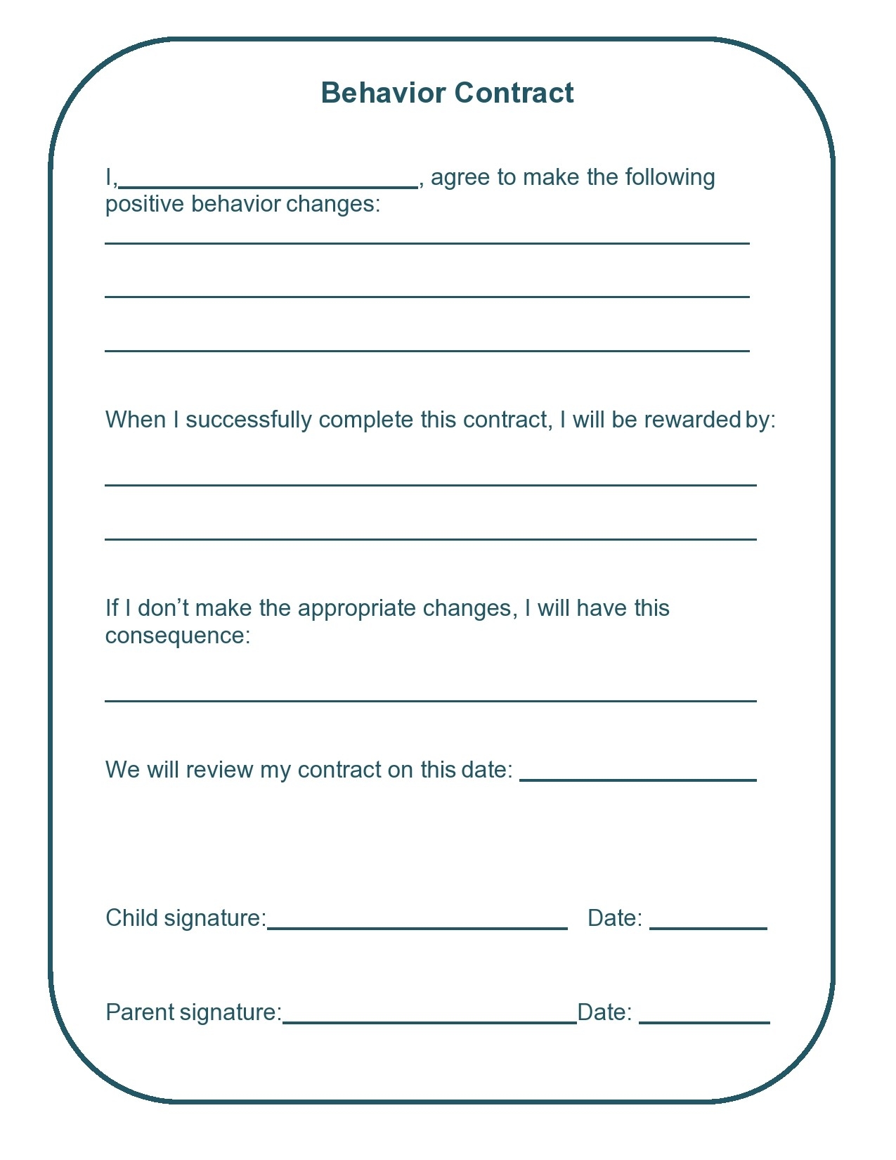 41 Effective Behavior Contract Templates Examples TemplateLab