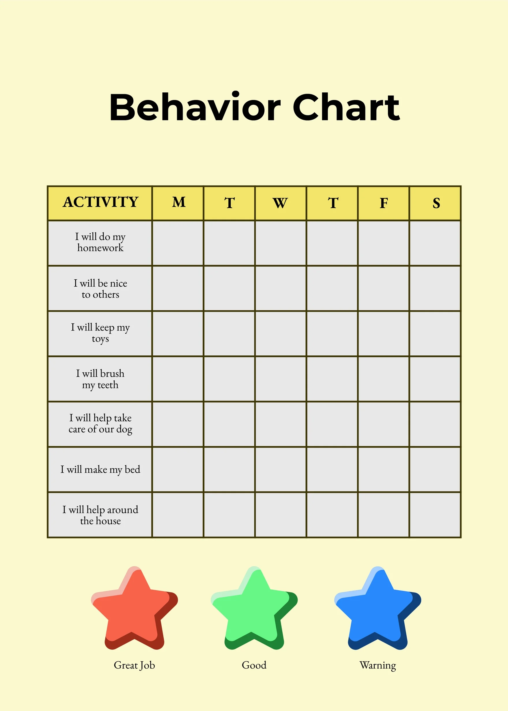 Behaviour Chart Printable