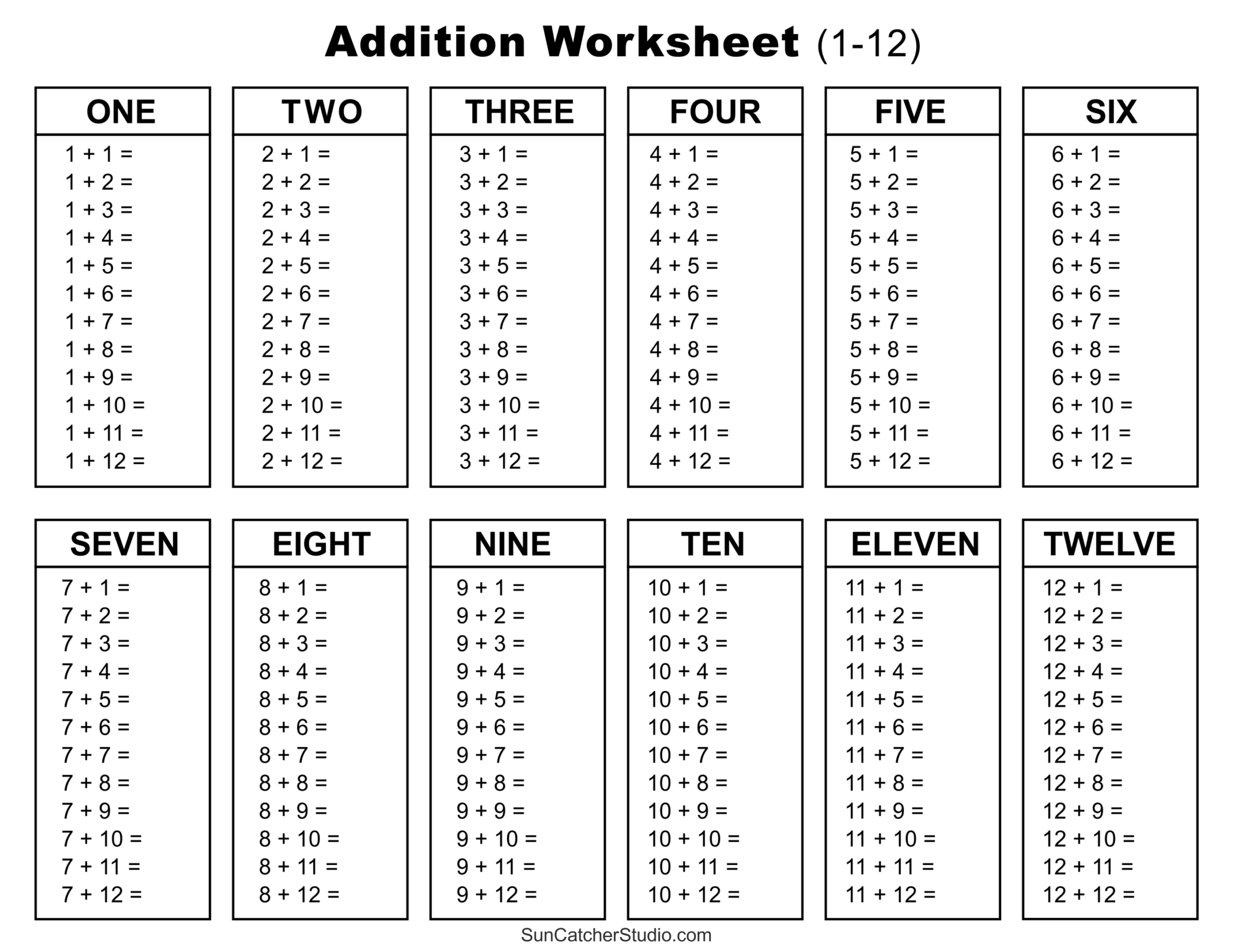 Subtraction Chart Printable