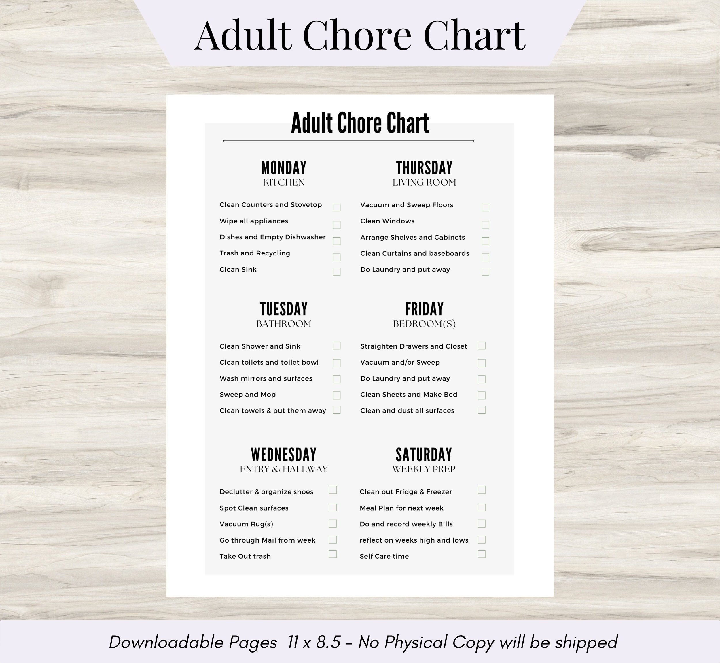 Printable Chore Chart For Adults