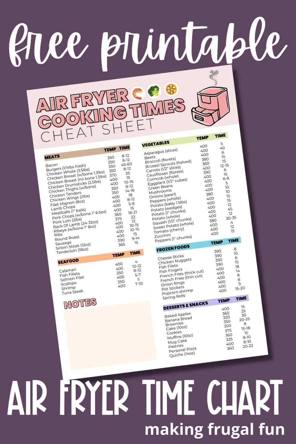 Air Fryer Cooking Times The Complete Guide Free Printable 