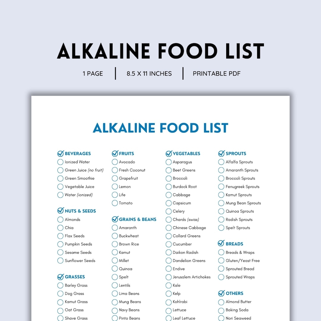Alkaline Food List Grocery List Alkaline Herbs Shopping List Food List Diabetic Food List Low Carb Foods Food Guide Printable PDF Etsy