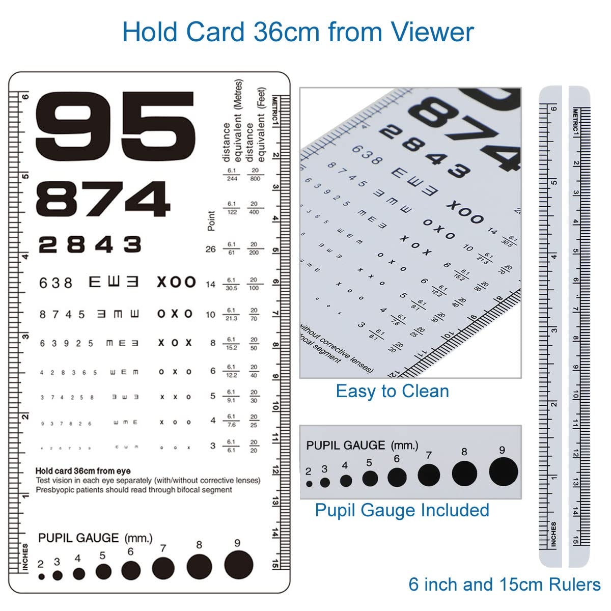 Amazon Snellen And Rosenbaum Pocket Eye Chart For Eye Exams Double Sided Plastic Eye Chart With Color Bars For Color Eye Vision Test 6 5x3 5 Inches 6 Feet Test Distance Industrial U0026 Scientific