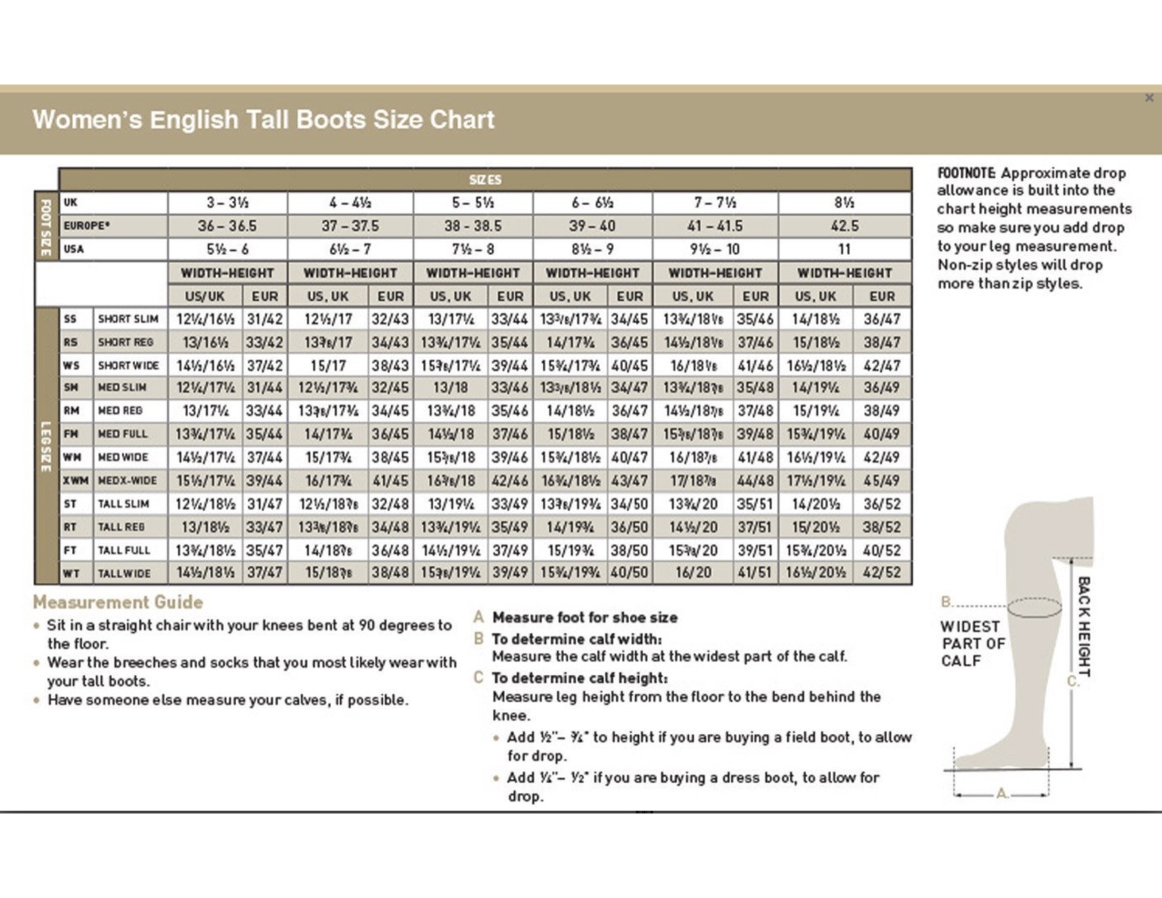 Ariat Tall Boot Size Chart