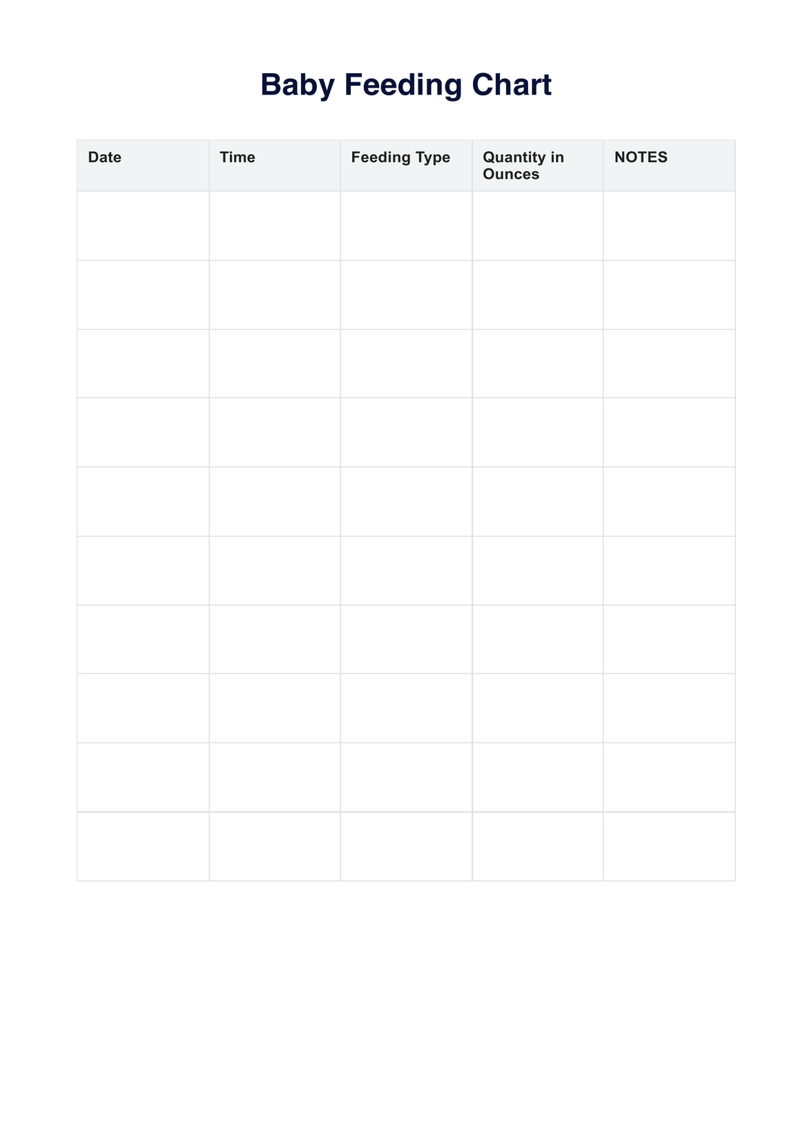 Baby Feeding Chart U0026 Example Free PDF Download