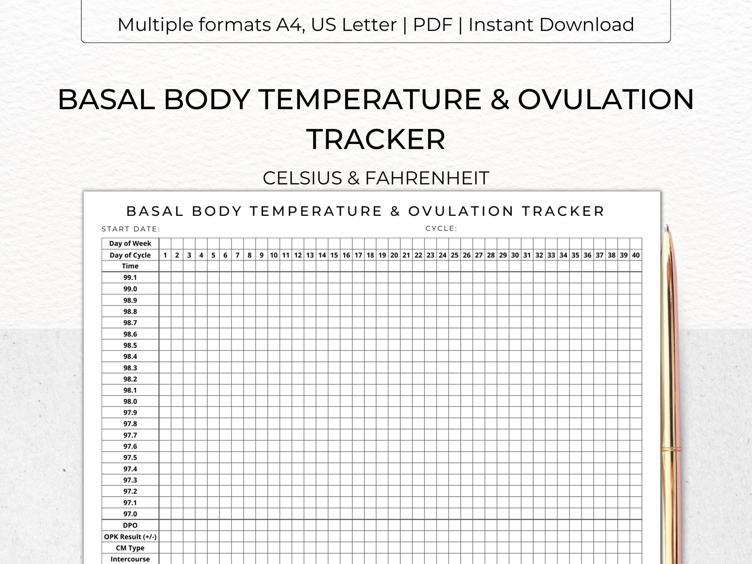 BASAL BODY Temperature U0026 Ovulation Tracker Printable BBT Chart 