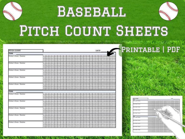 Baseball Pitch Count Sheets