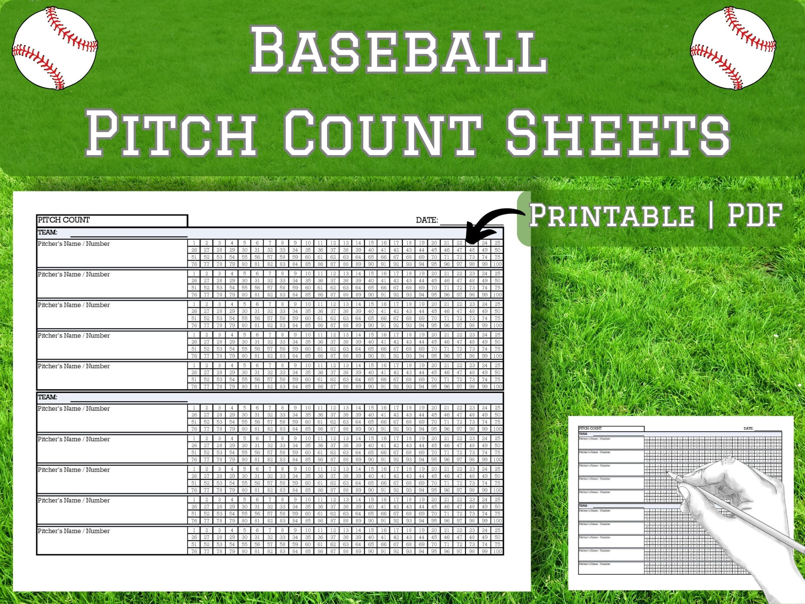 Baseball Pitch Count Sheets