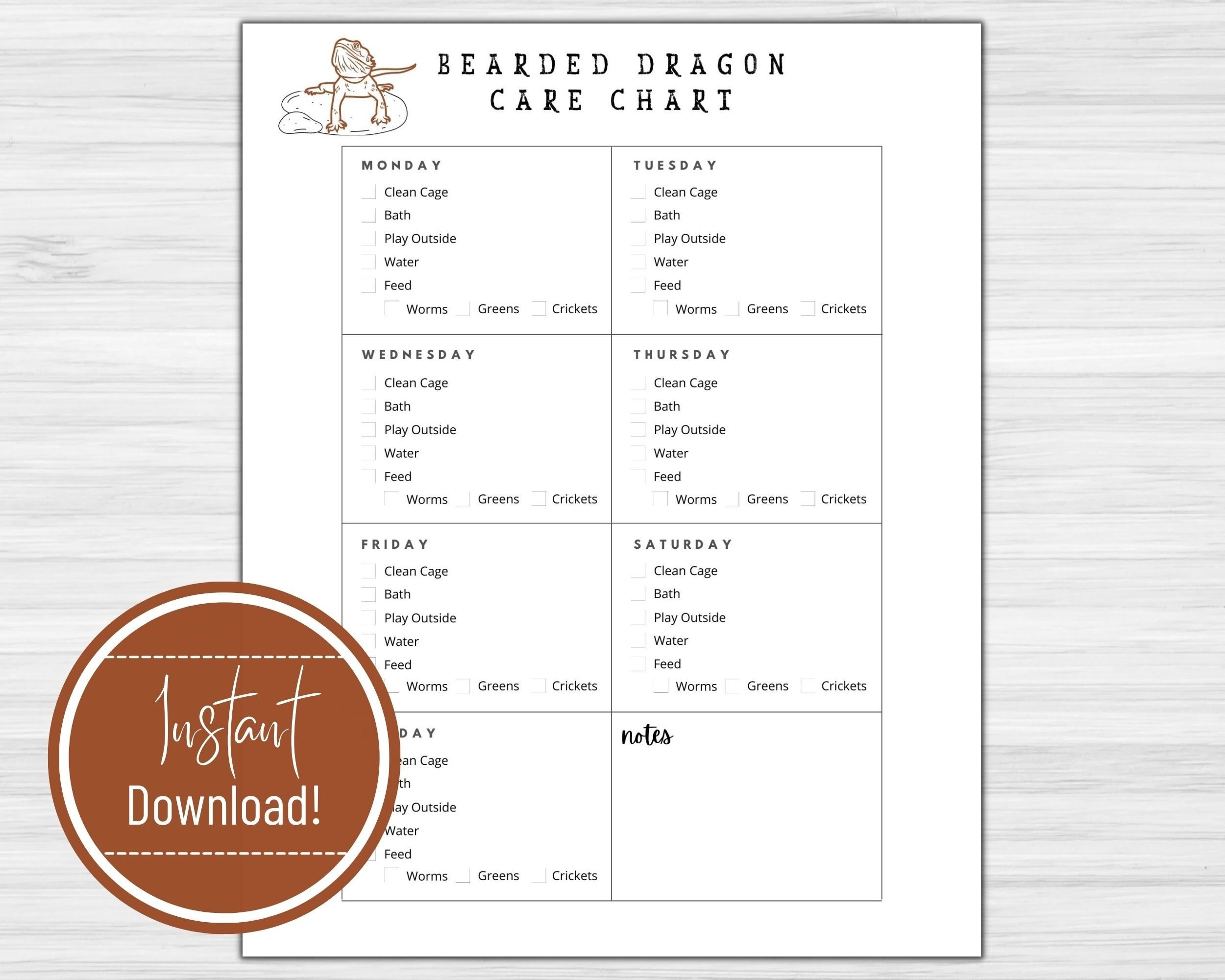 Bearded Dragon Care Chart Daily Log Printable Download Etsy