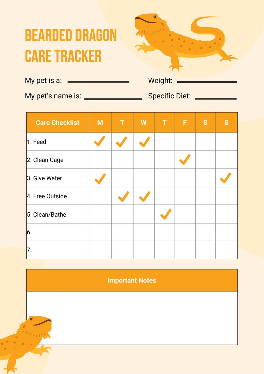 Bearded Dragon Care Chart In Illustrator PDF Download 