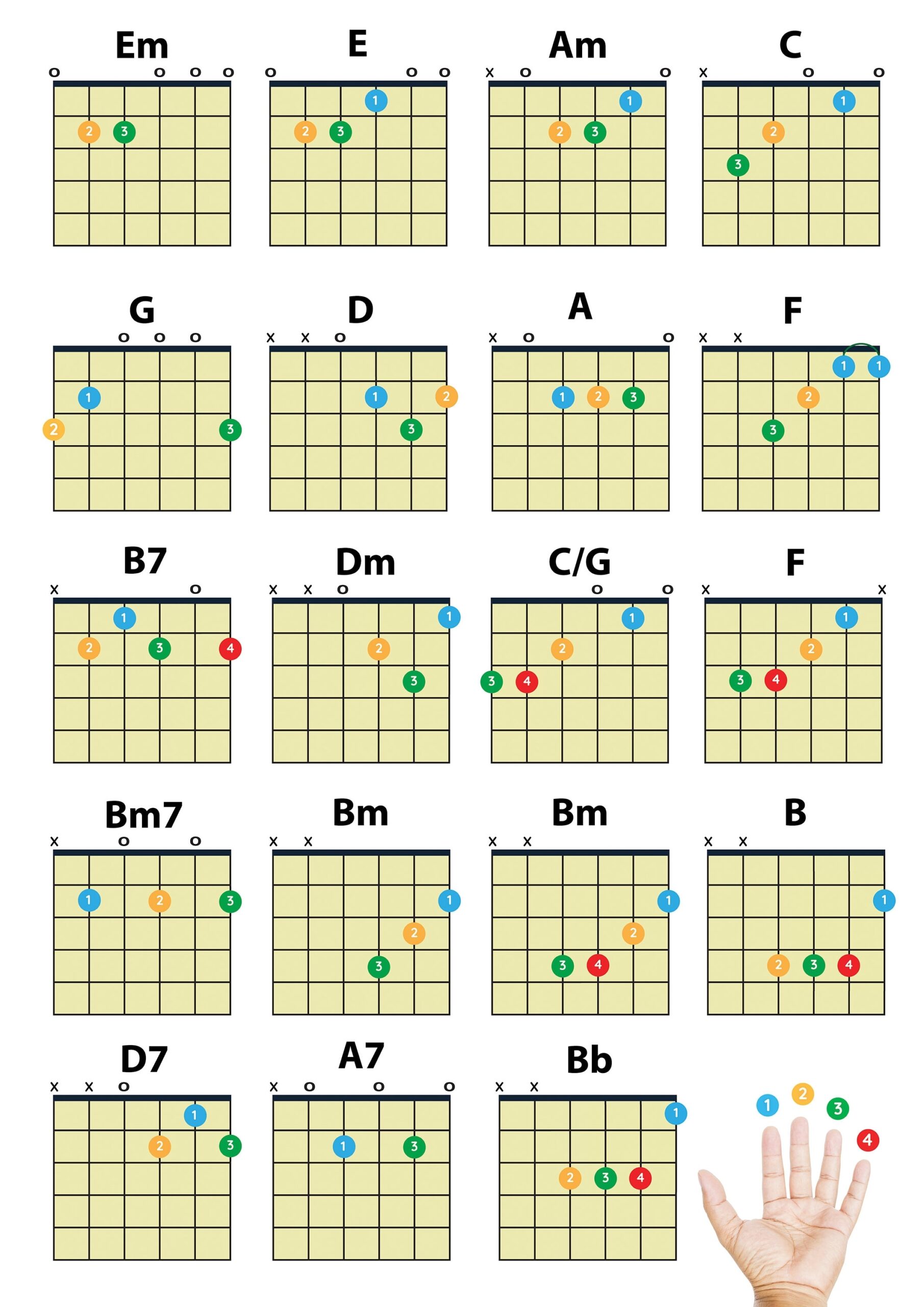Big PDF Easy Guitar Chords Download Beginner PDF Poster Printable Chord Chart Poster Instant Download Digital Copy For Large Print Etsy