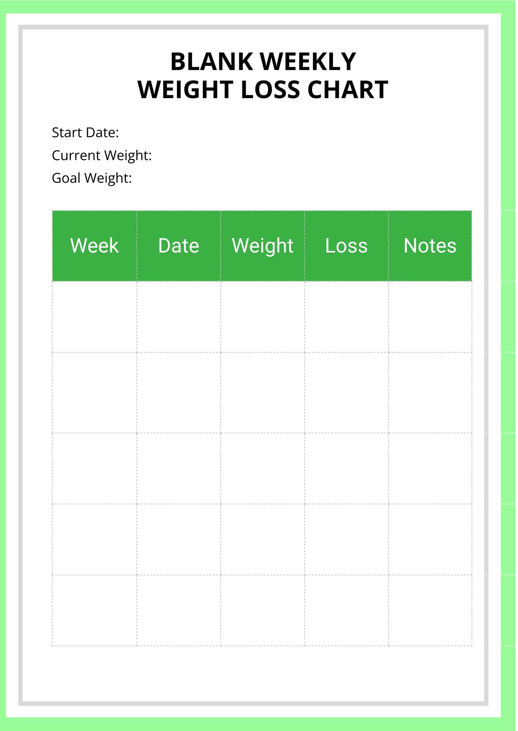 Blank Weekly Weight Loss Chart In Illustrator PDF Download 