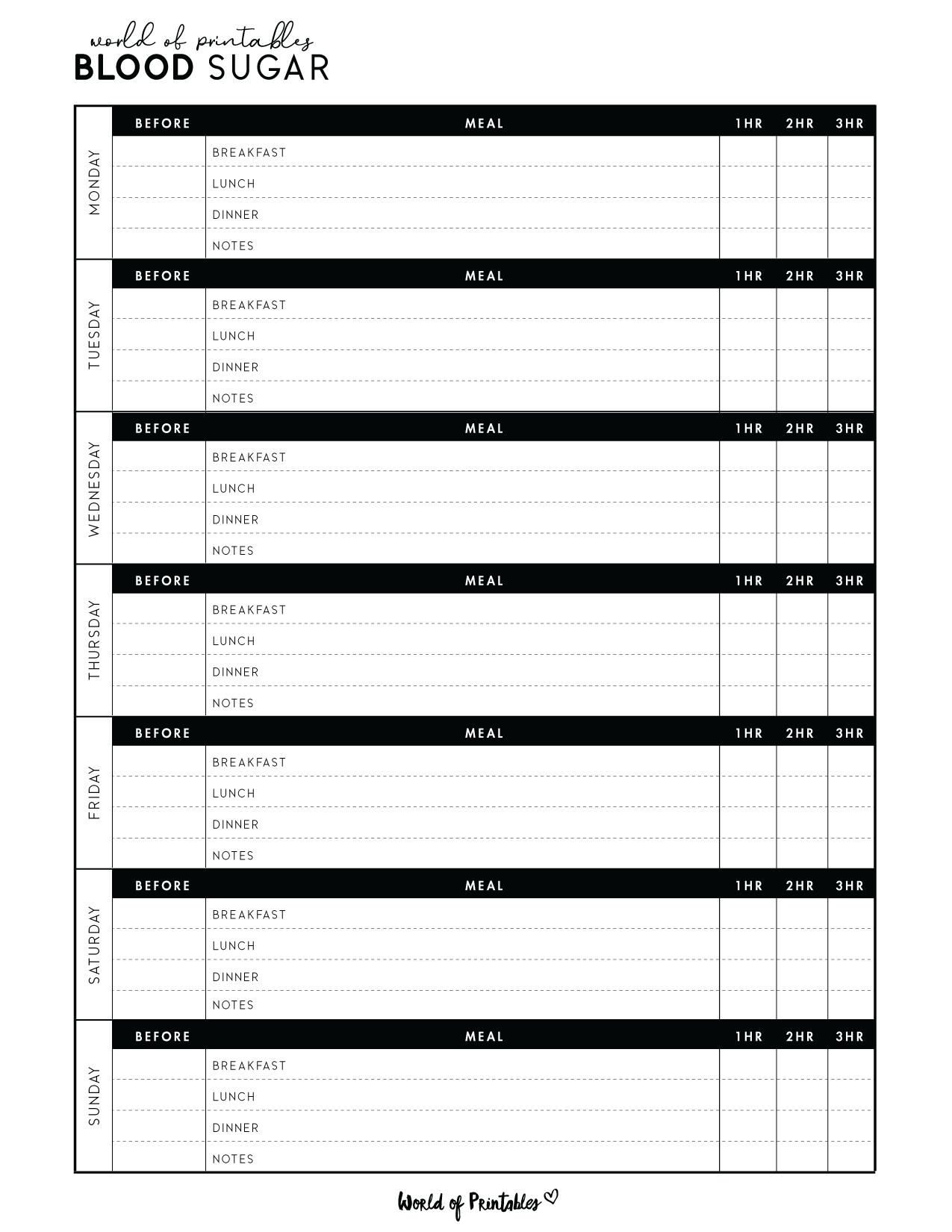 Blood Glucose Chart Printable