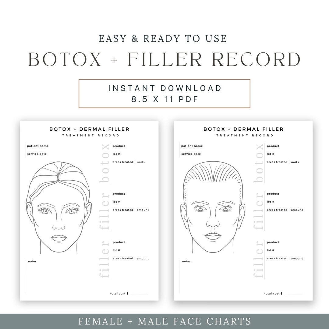 BOTOX Dermal Filler Treatment Record Patient Record BOTOX Dermal Filler Nurse Injector Injectables Form Instant Digital Download Etsy 