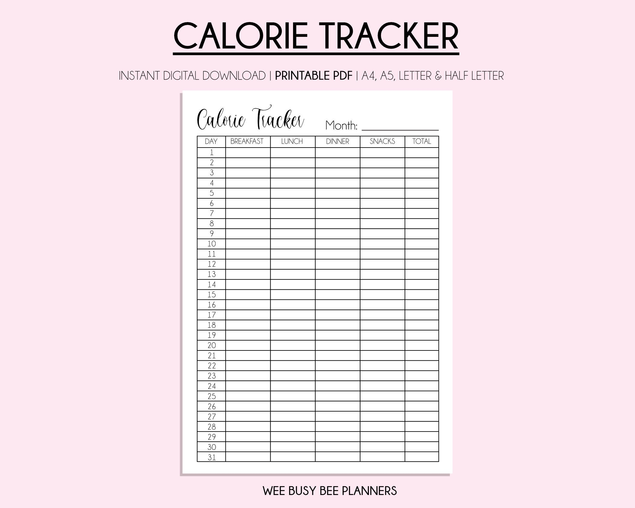Calorie Tracker Printable Planner Monthly Calorie Counting Digital Calorie Tracker Calorie Deficit Health Tracker Instant Download Etsy