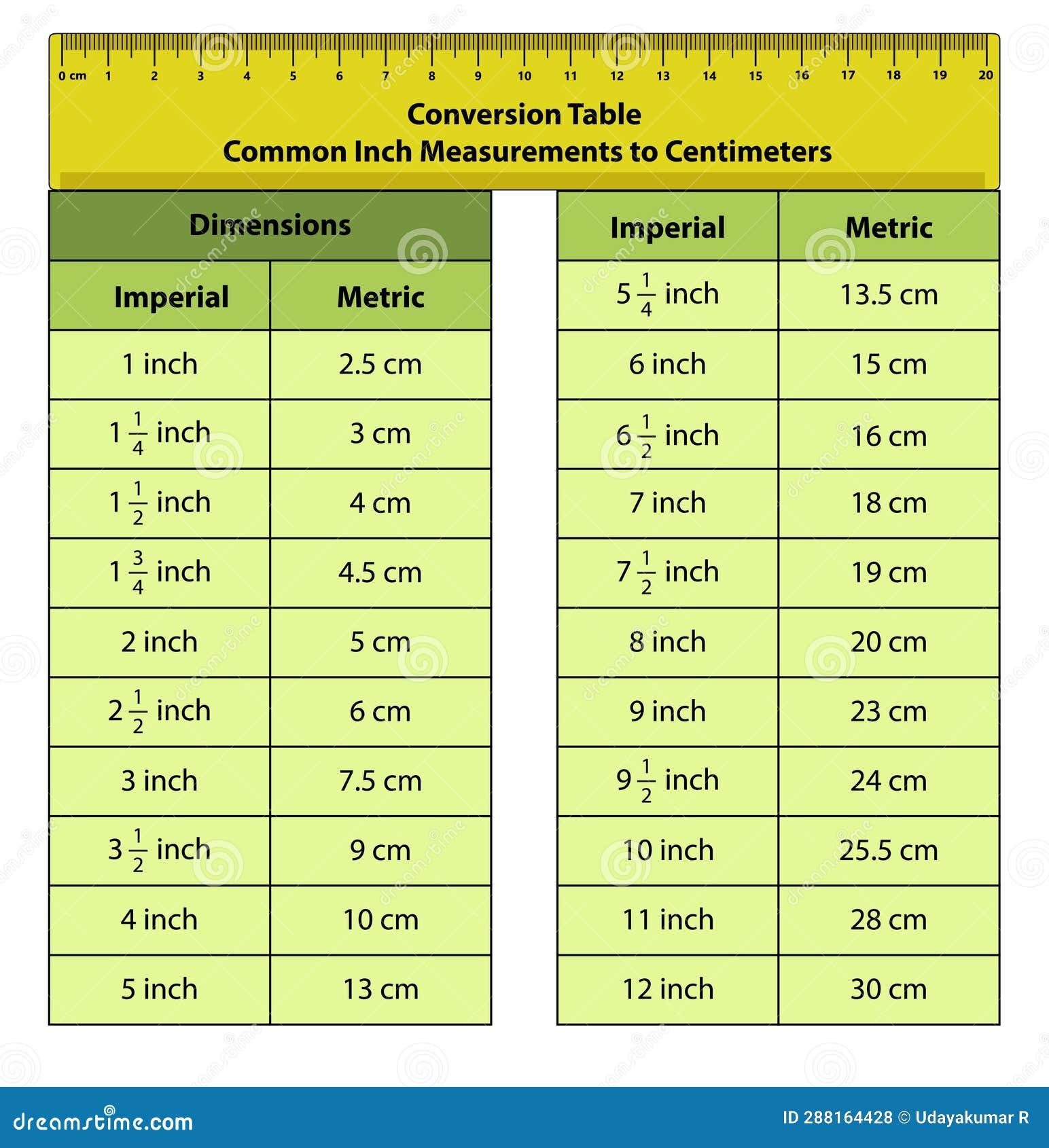 Printable Inch To Cm Chart