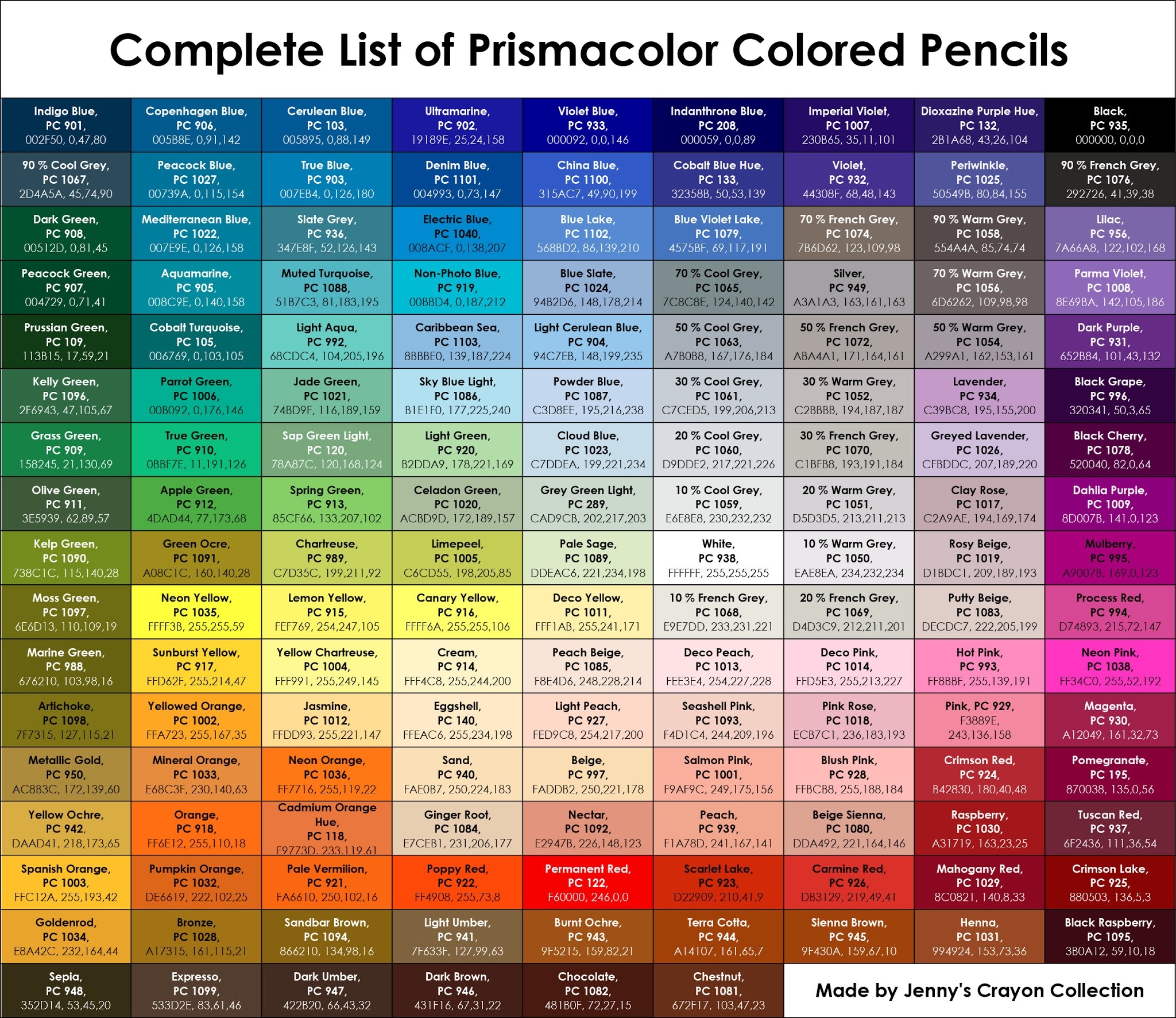 Complete List Of Prismacolor Premier Colored Pencils Jenny s Crayon Collection