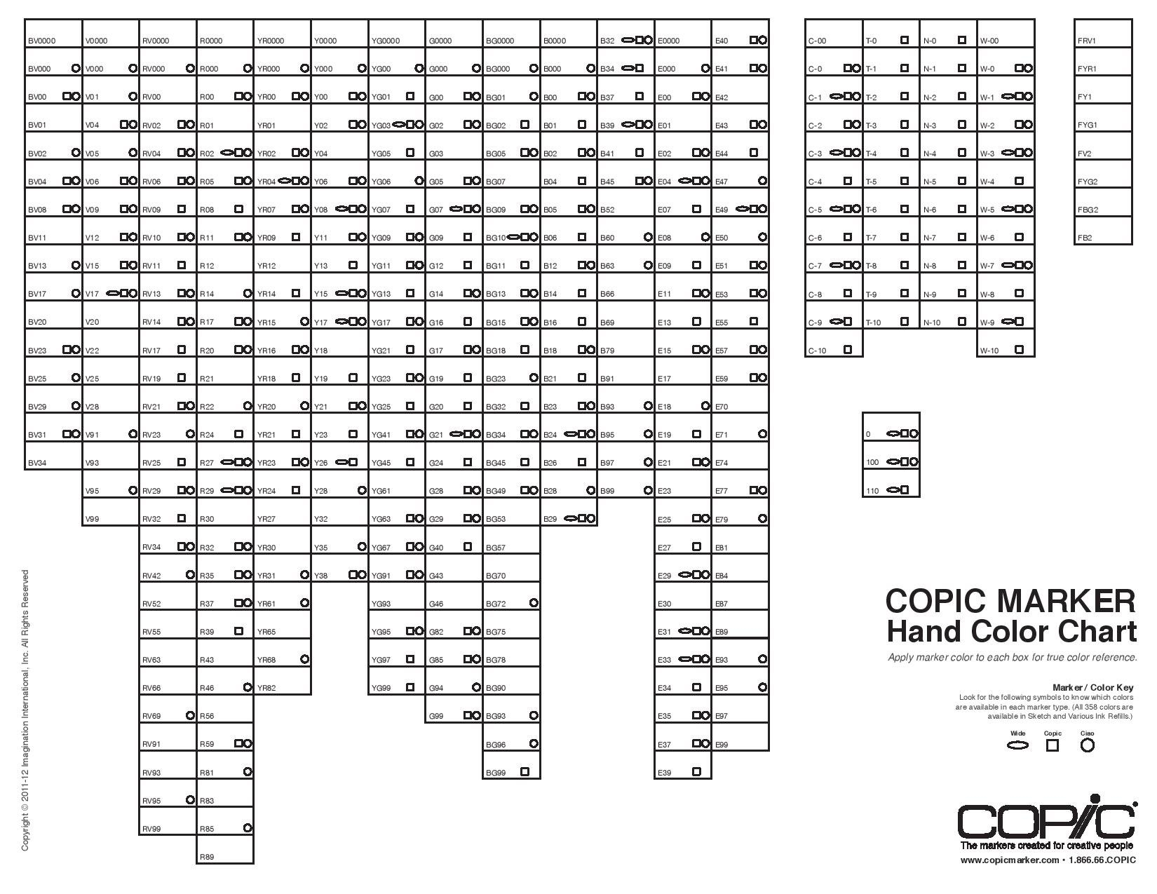 Copic Color Chart Blank FREE