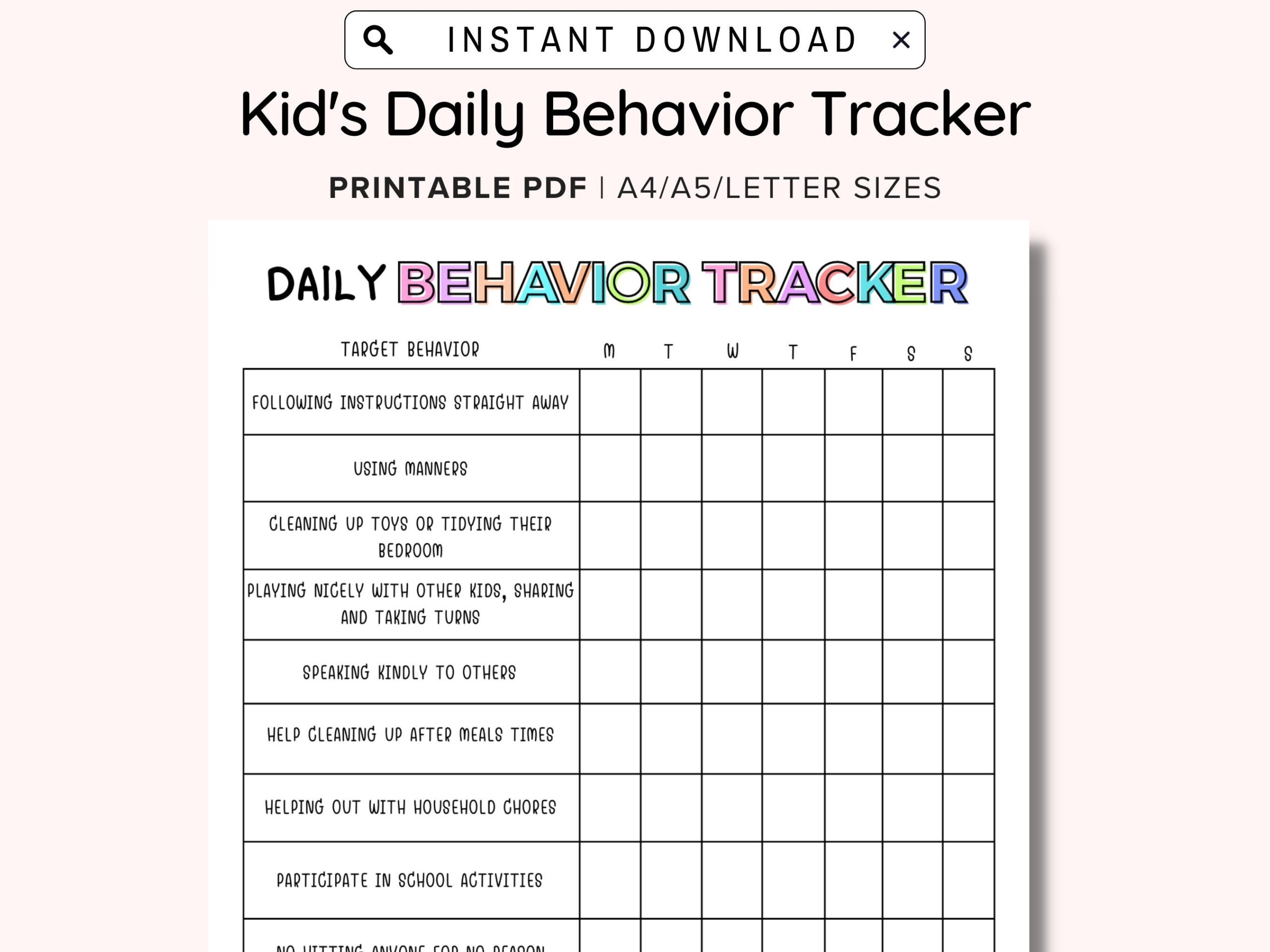Daily Behavior Chart For Kids Printable Good Behavior Tracking Children Behavior Chart Home Classroom Kid s Chore Checklist A4 A5 PDF Etsy Australia