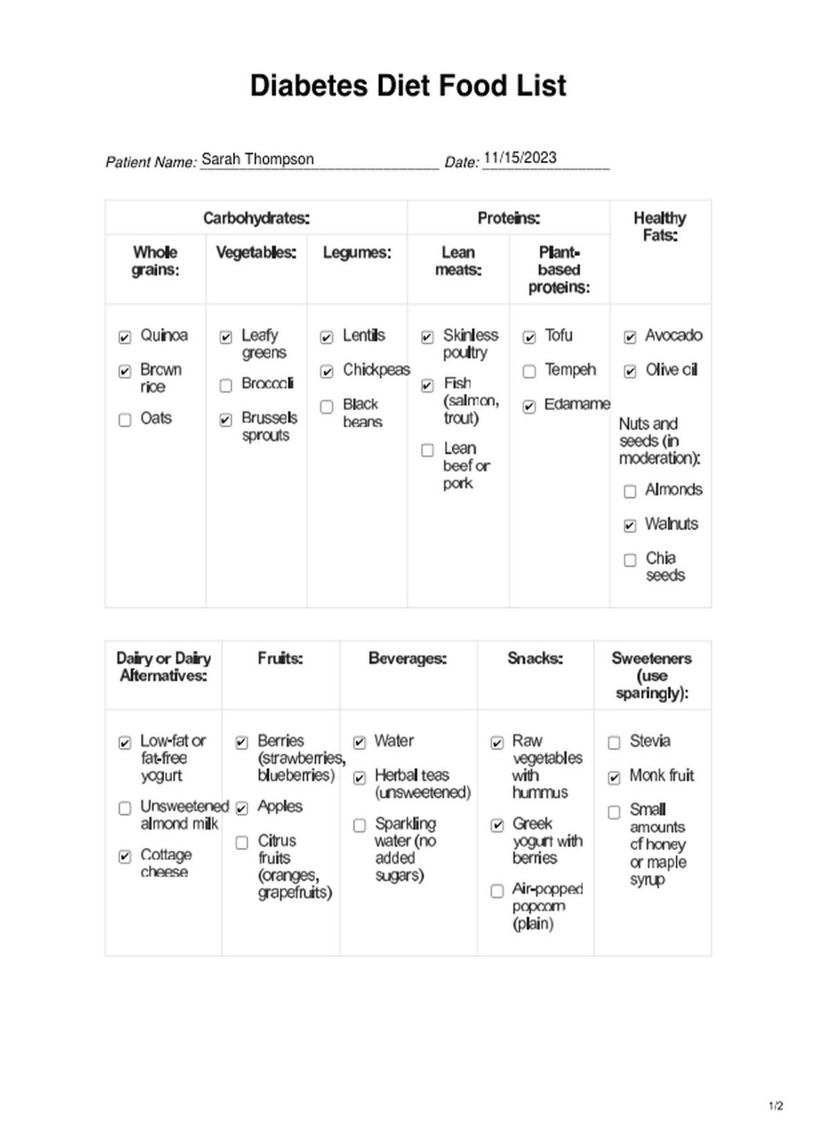 Diabetes Diet Food List U0026 Example Free PDF Download