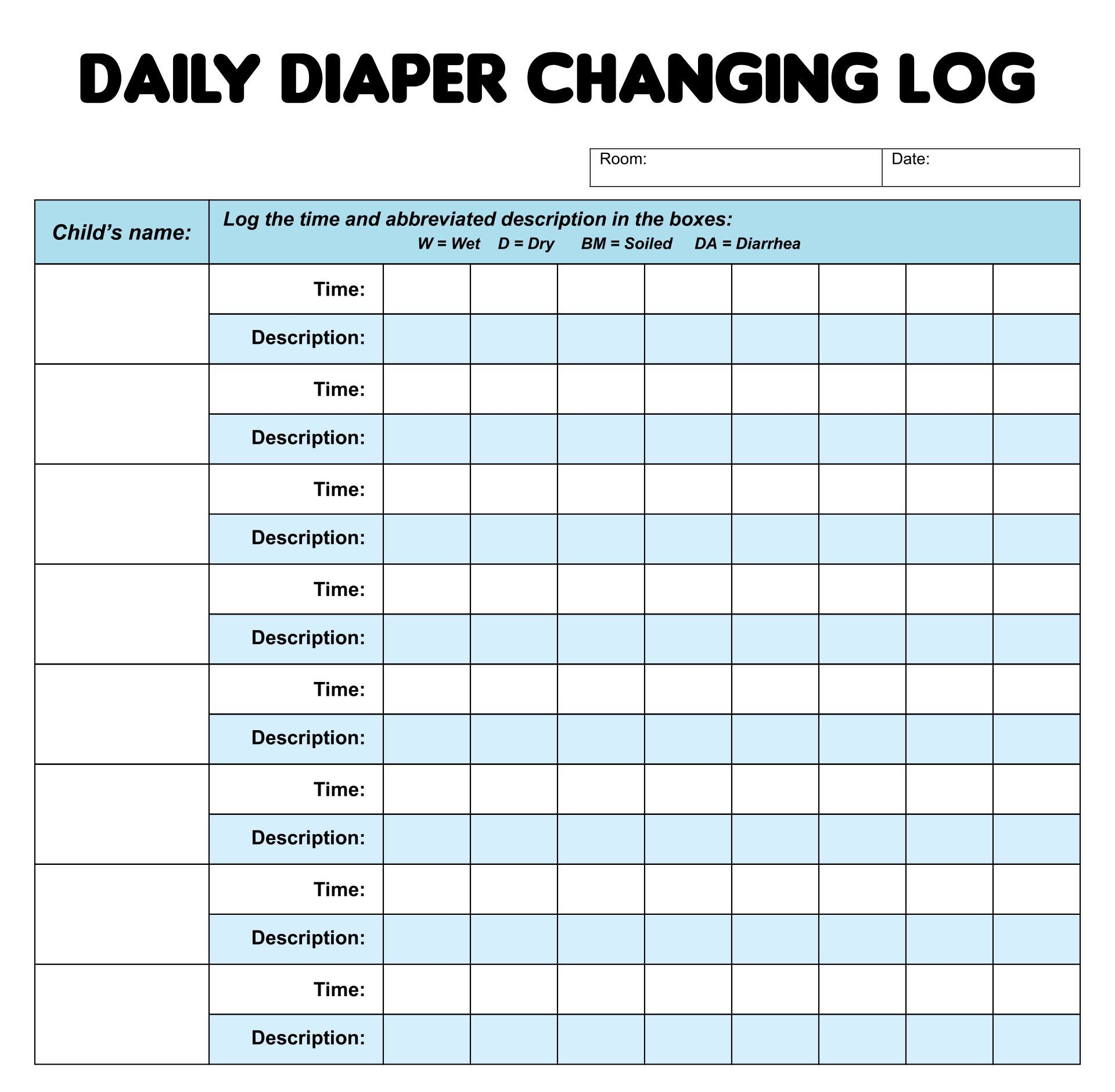 Printable Diaper Chart For Daycare