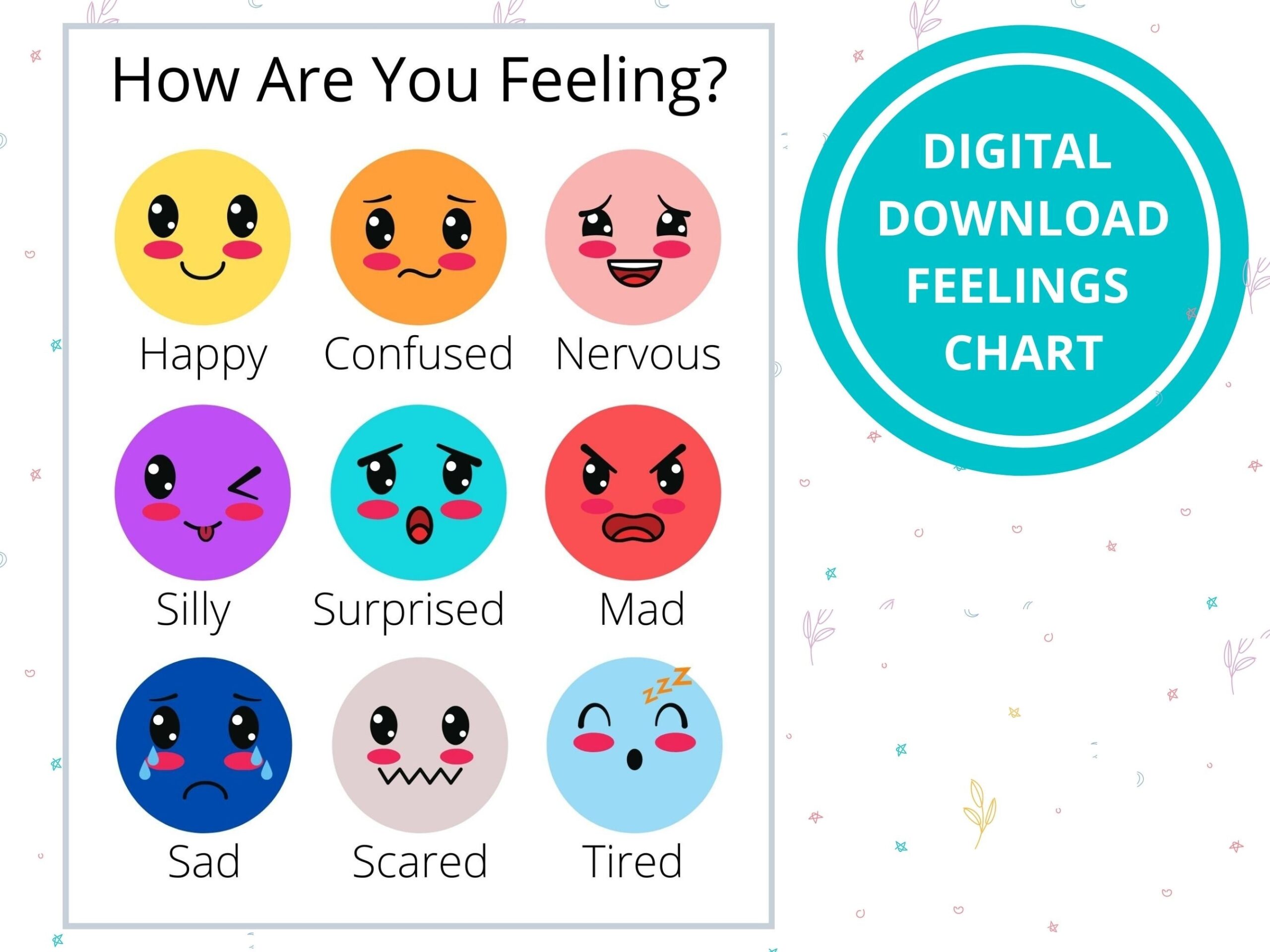 Digital Download Feelings Chart Printable Emotions Chart 