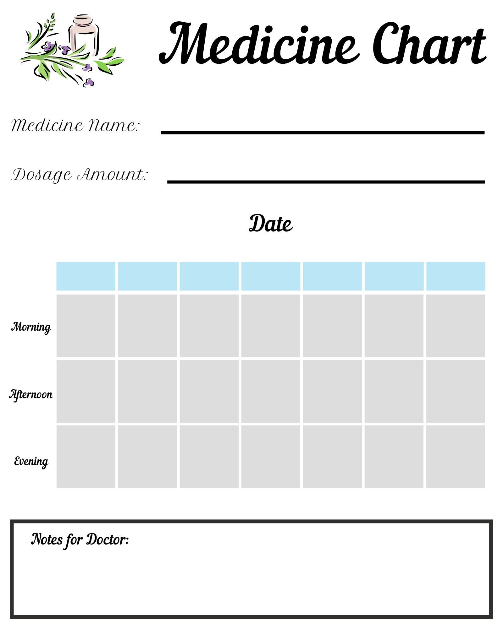 Digital Download Printable Medicine Chart