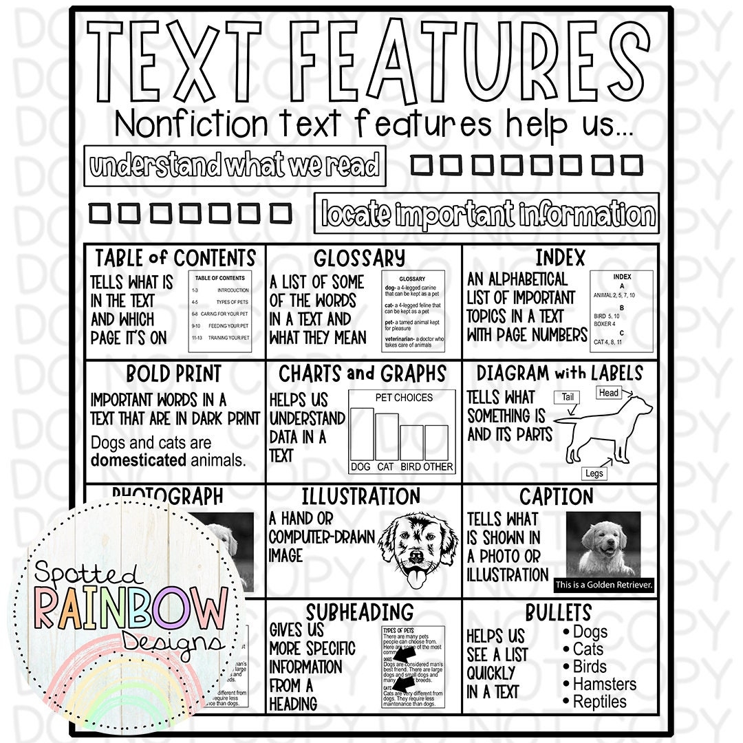 DIY Printable Traceable Anchor Chart Template Jumbo Text Features Reading Classroom Tools Graphic Organizer 2nd Grade Reading Teacher Etsy