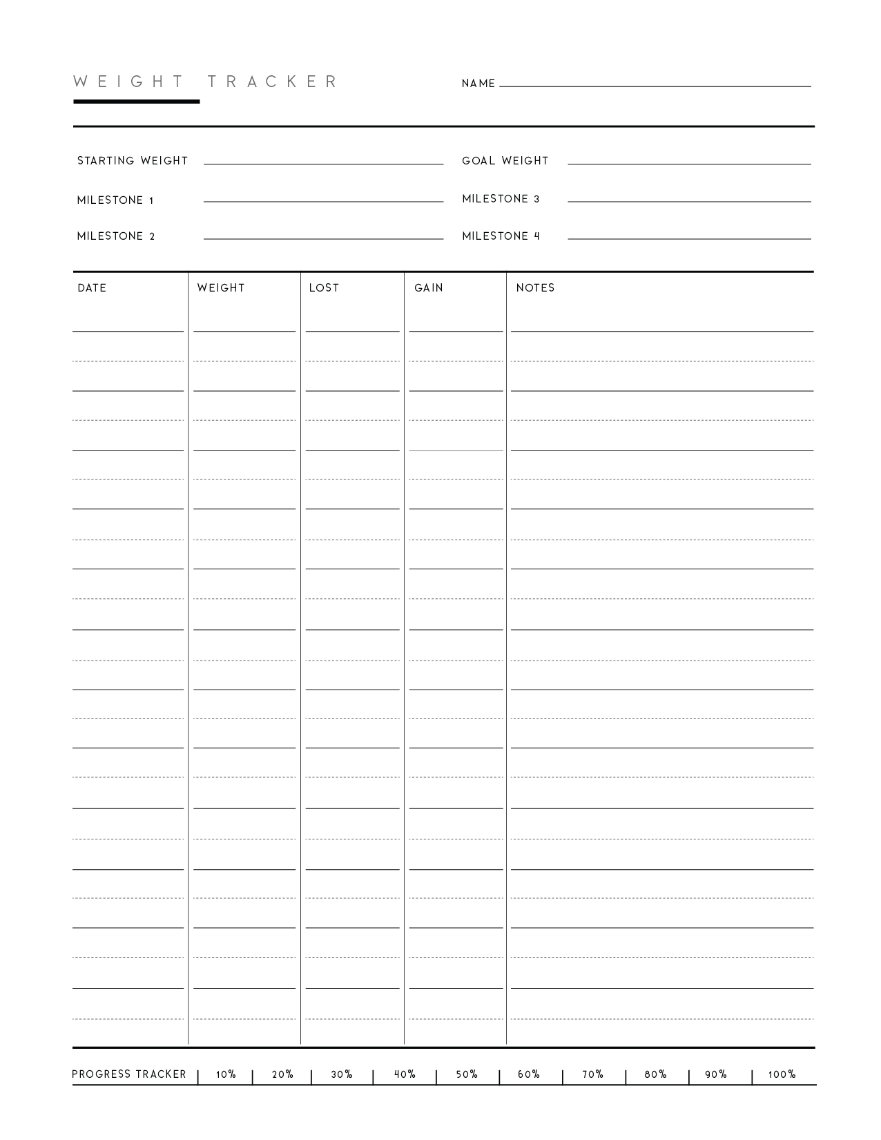Weigh In Chart Printable