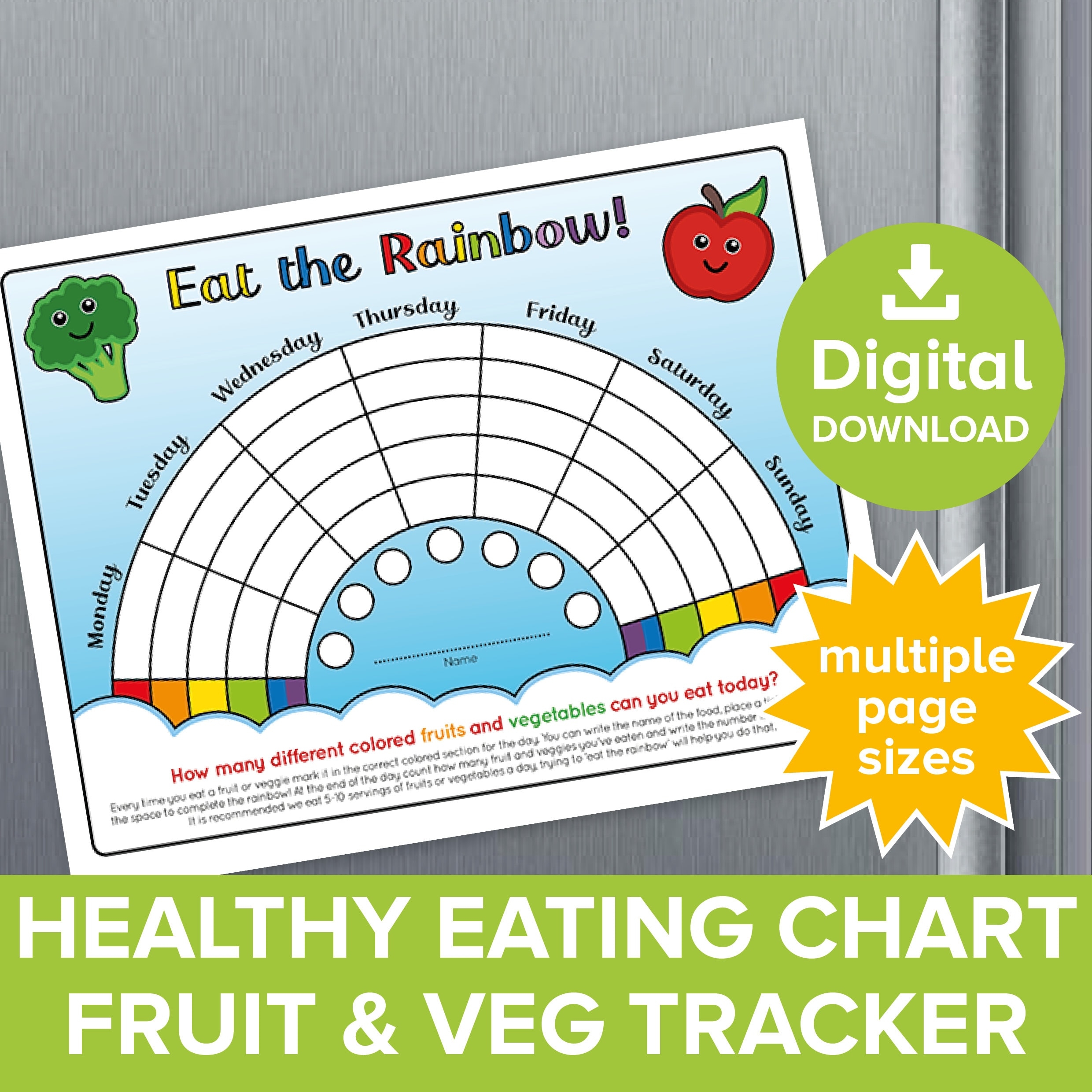 Eat The Rainbow Childrens Healthy Eating Reward Chart Kids Track Fruit U0026 Veg Vegetables Fun Health Food Challenge Diary Planner Printable Etsy