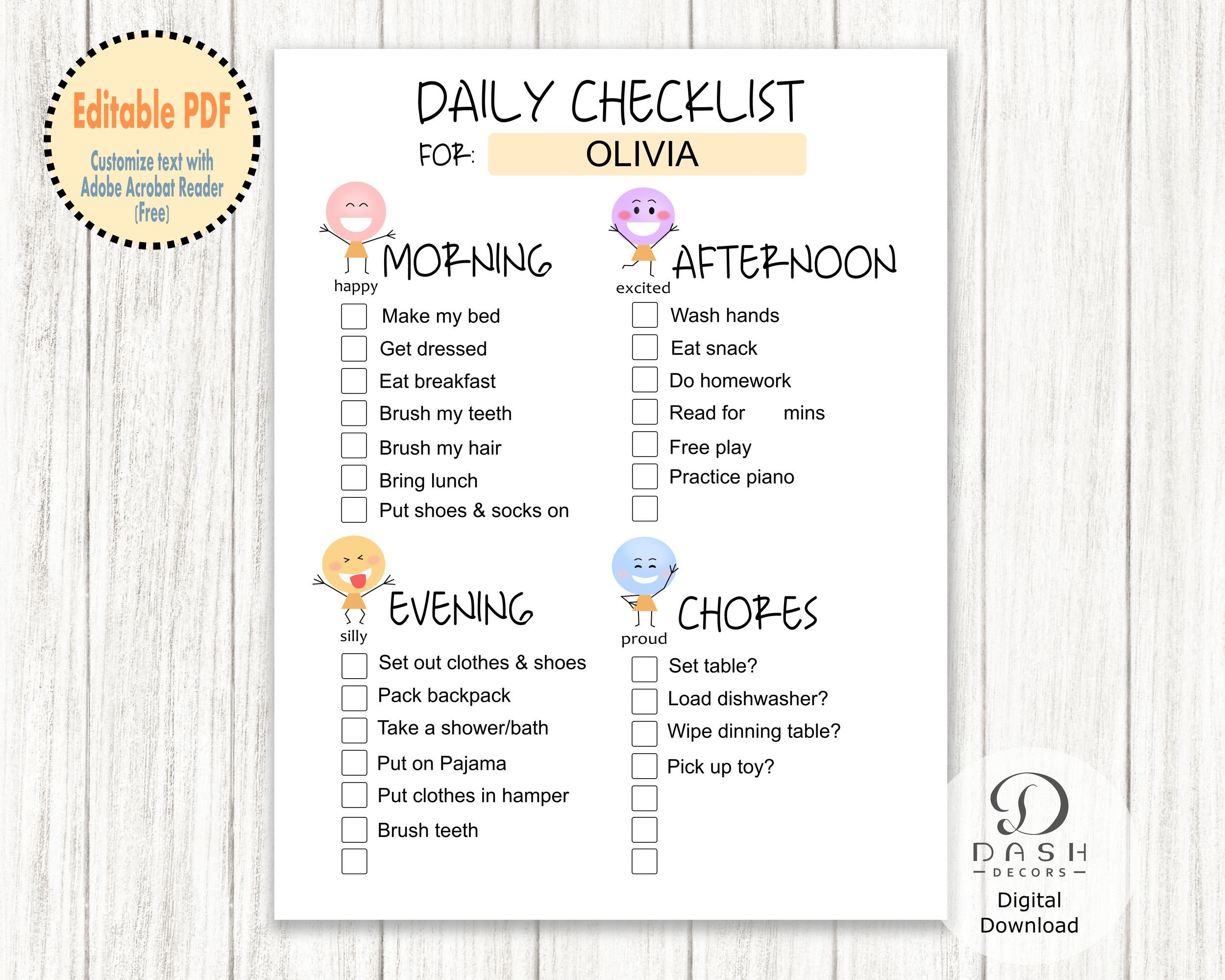 Editable Daily Routine Chore Chart Template For Kids U0026 Toddler Printable Rainbow Responsibility Chart List Daily Routine Checklist Etsy