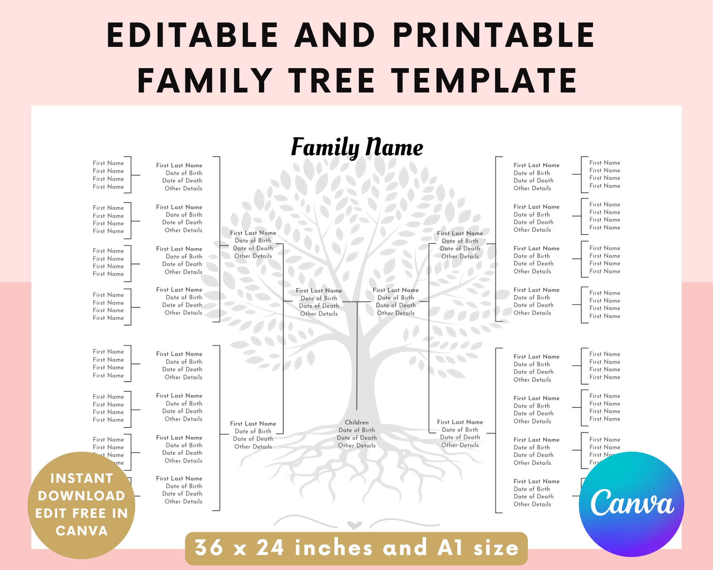 Editable Family Tree Template Family Tree Chart Printable 5 