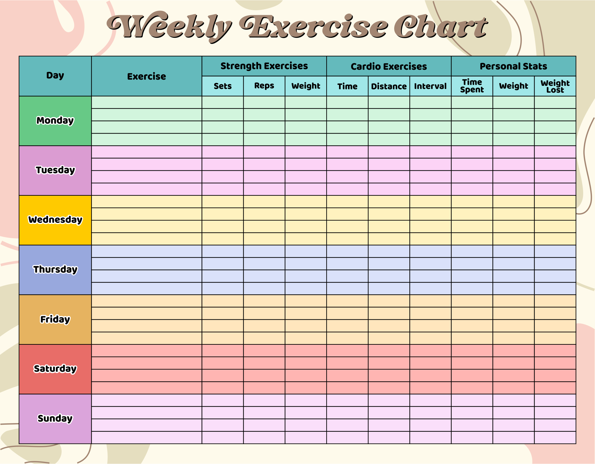 Exercise Routine Exercising Log Workout List Printable Exercise Worksheets Library