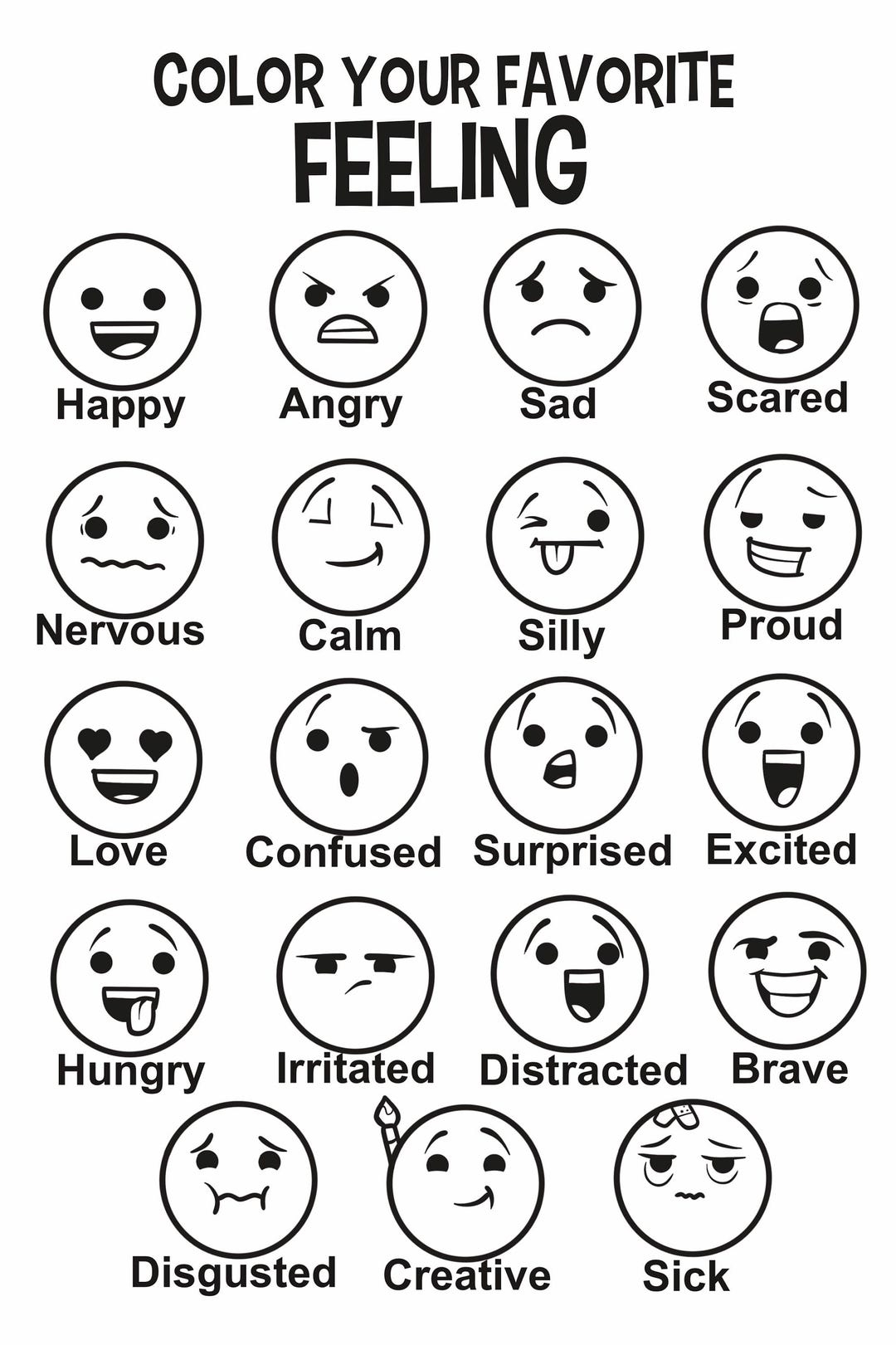 Feelings Chart children s Mental Health printable Counseling Activities Etsy Australia