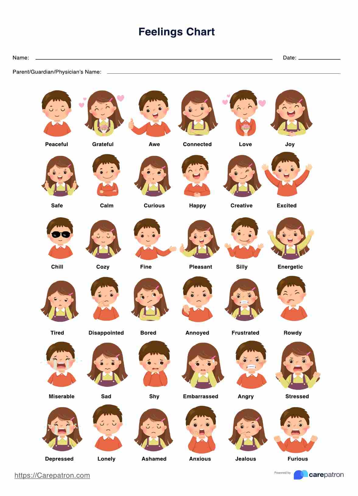 Feelings Chart For Kids U0026 Example Free PDF Download