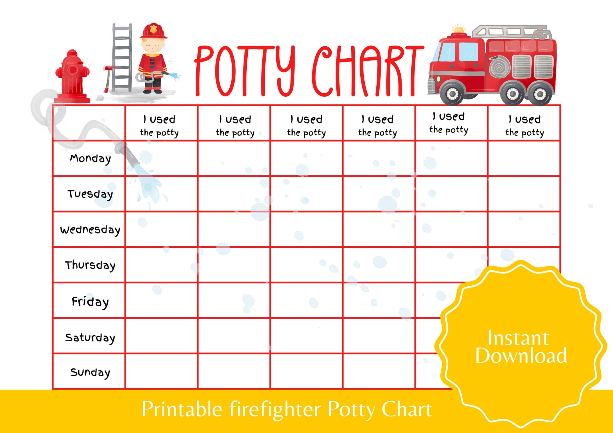 Firetruck Potty Chart Printable For Boy Toilet Training Chart Potty Training Ideas Digital Download Etsy