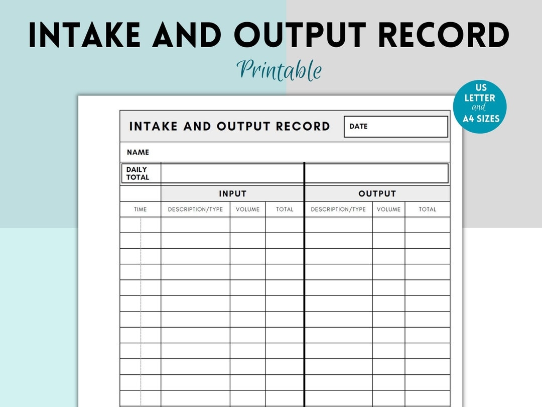 Fluids Intake And Output Record Fluid Balance Chart Intake And Output Tracker Health Care Professionals Form Medical Binder Insert Etsy