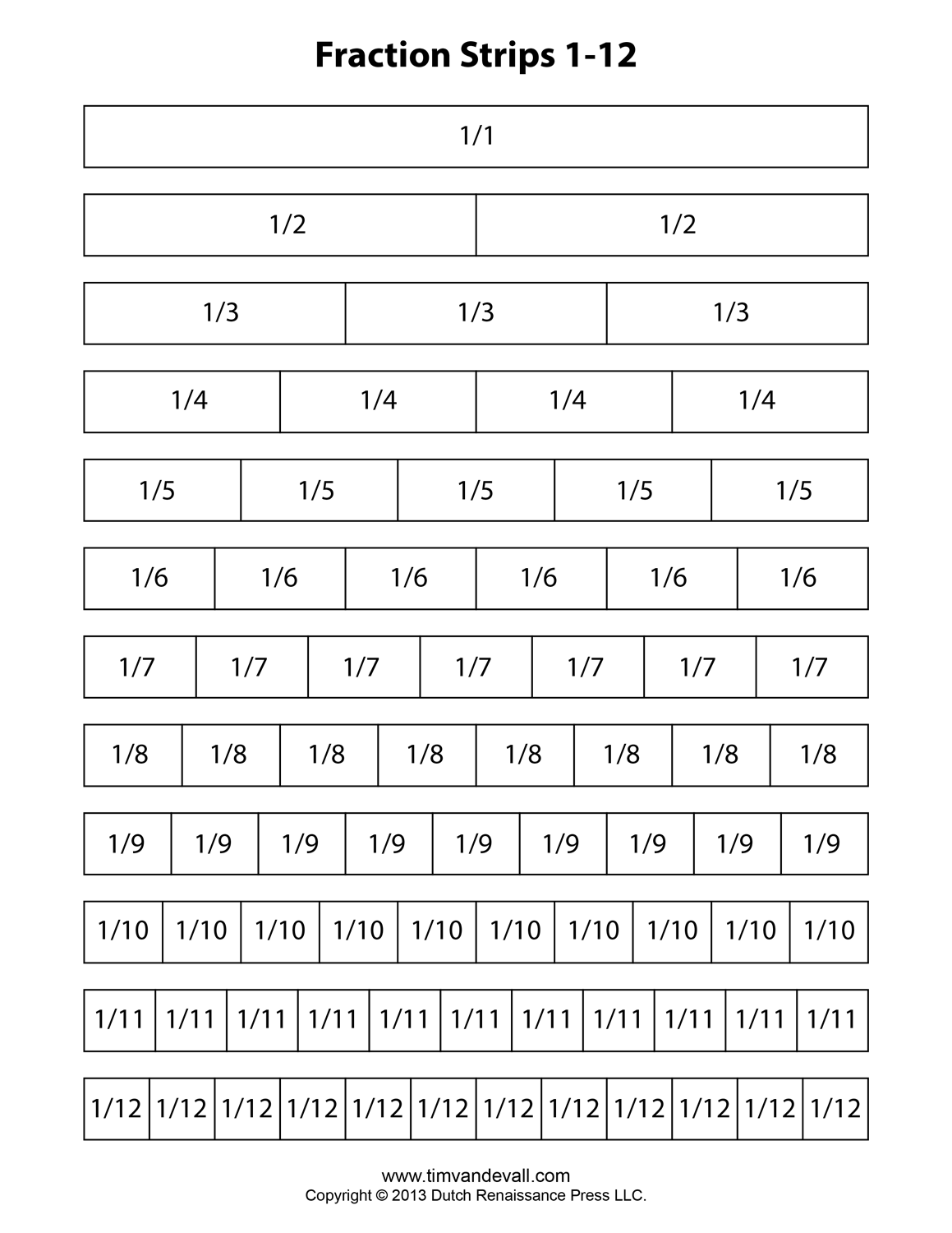 Fraction Strip Templates For Kids School Math Printables