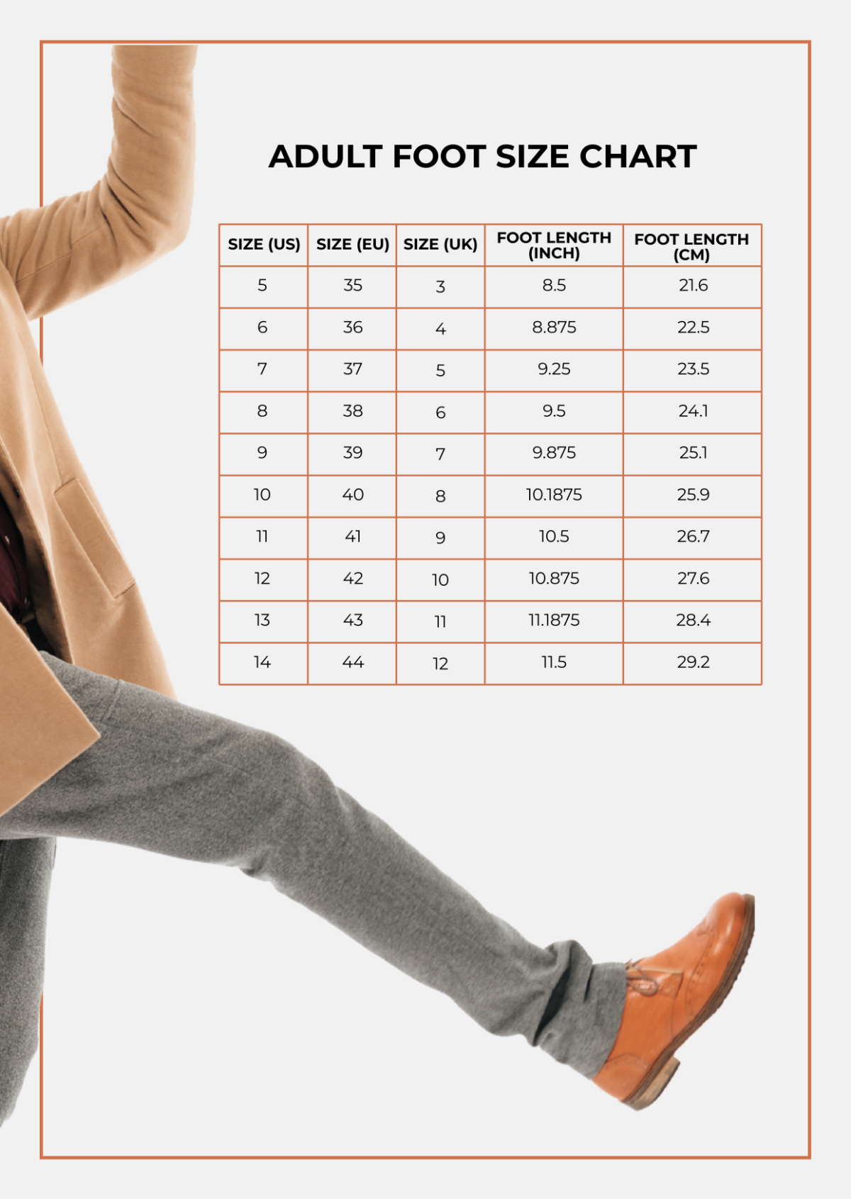 Free Adult Foot Size Chart Template To Edit Online