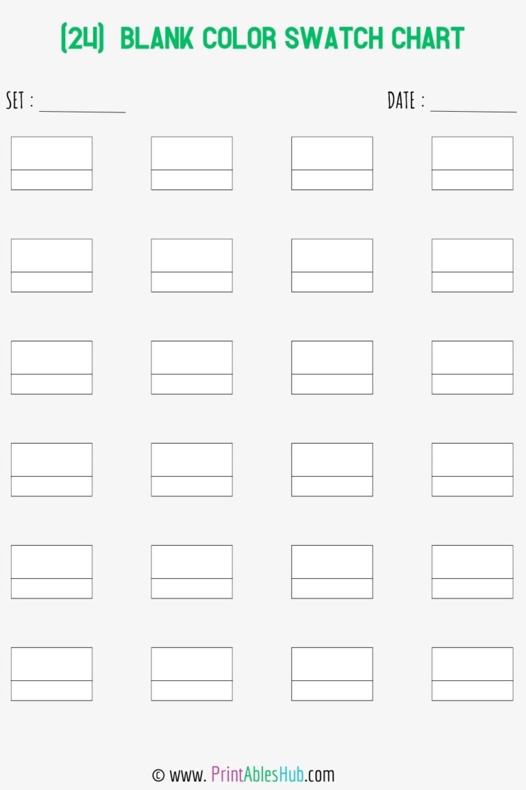 Free Printable 24 50 72 80 100 120 150 168 Blank Color Swatch Chart Template PDF Printables Hub