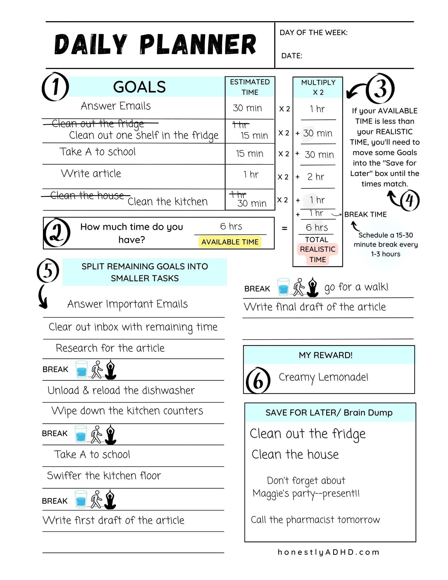 Free Printable ADHD Daily Planner Achieve Realistic Goals 