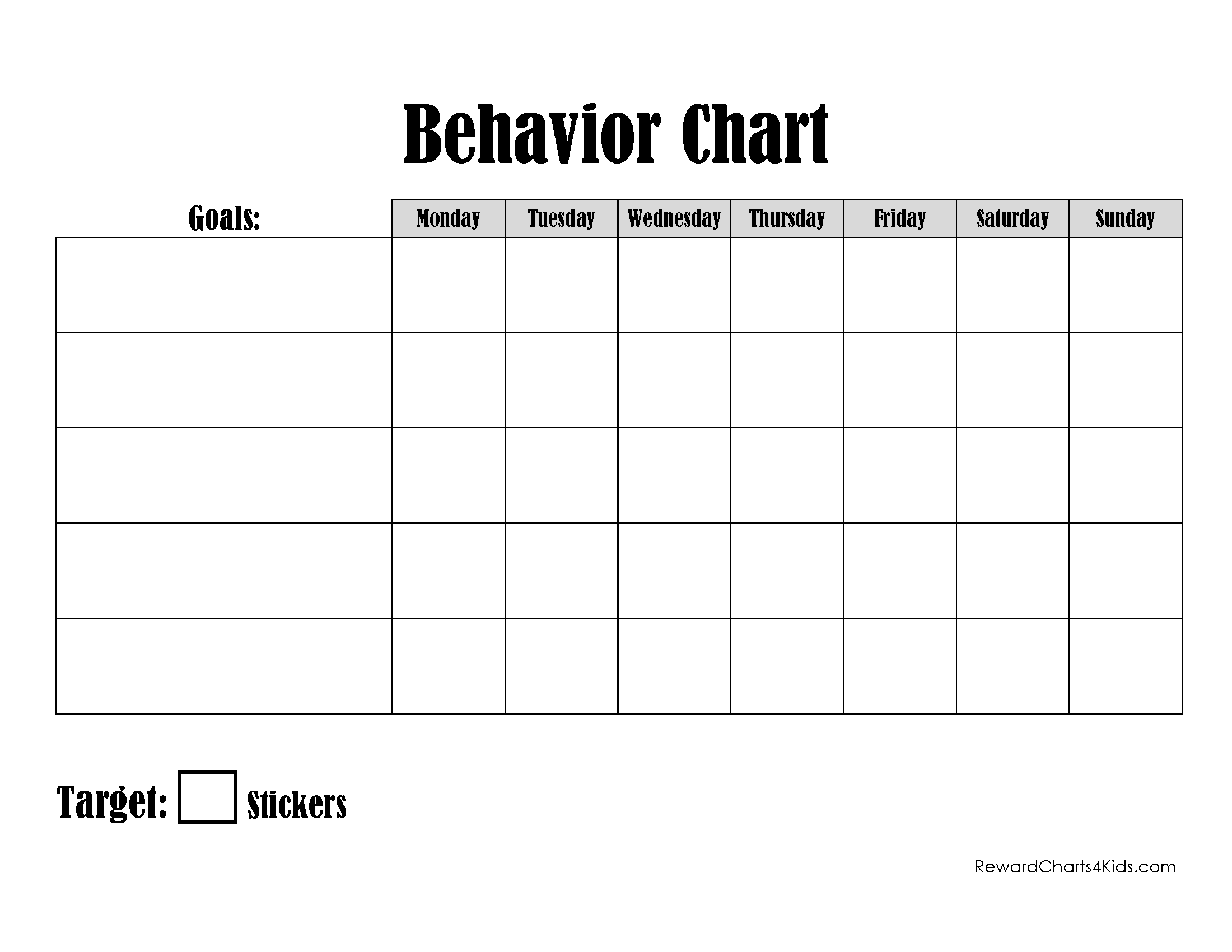 Printable Good Behavior Chart