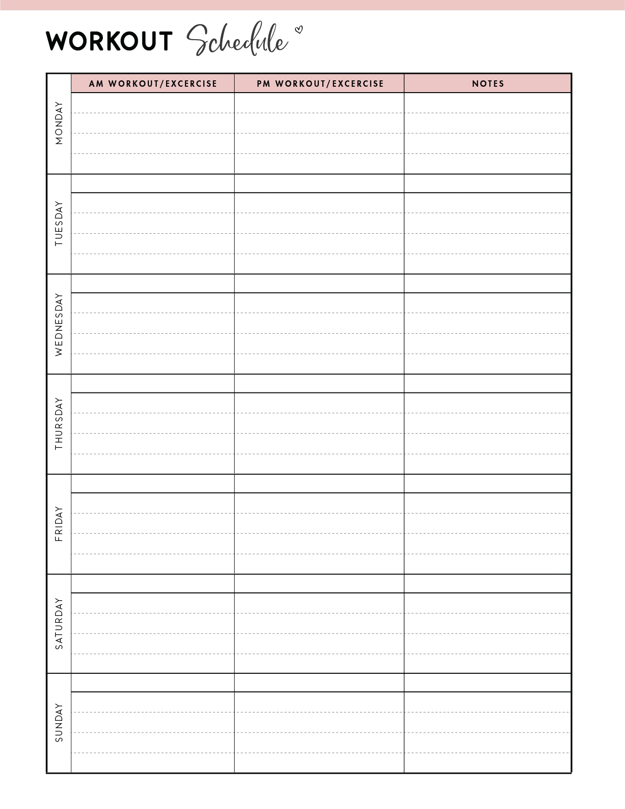 Free Printable Exercise Schedule Template World Of Printables Worksheets Library