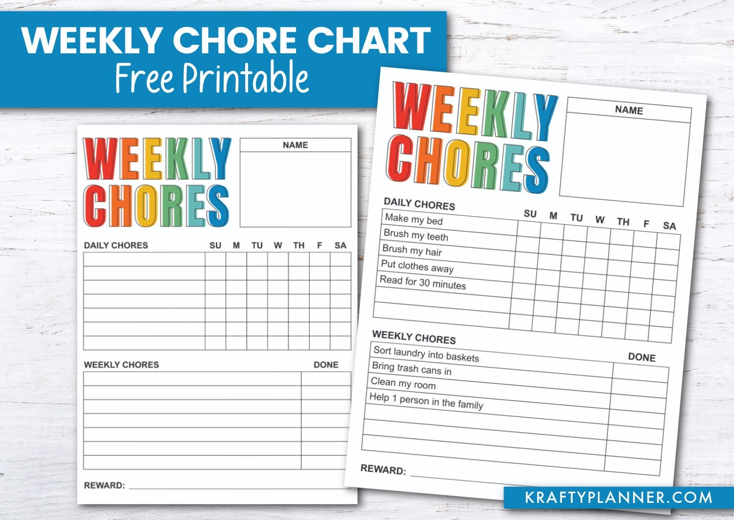 Free Printable Weekly Chore Chart Krafty Planner