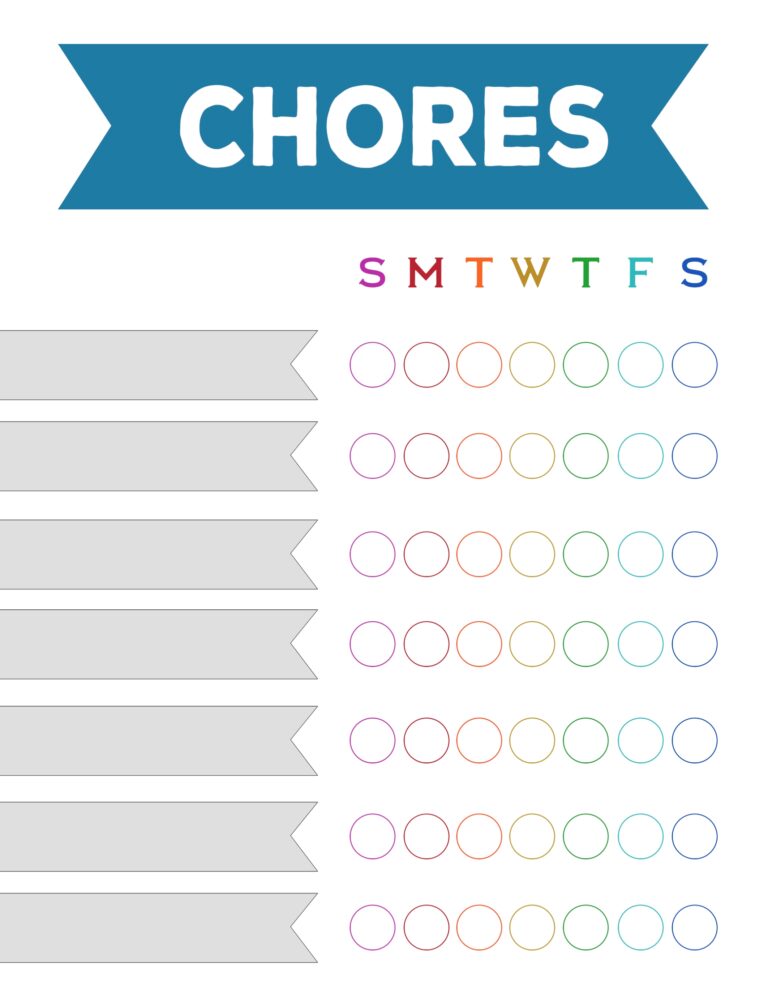 Free Printable Weekly Chore Charts Paper Trail Design Worksheets Library